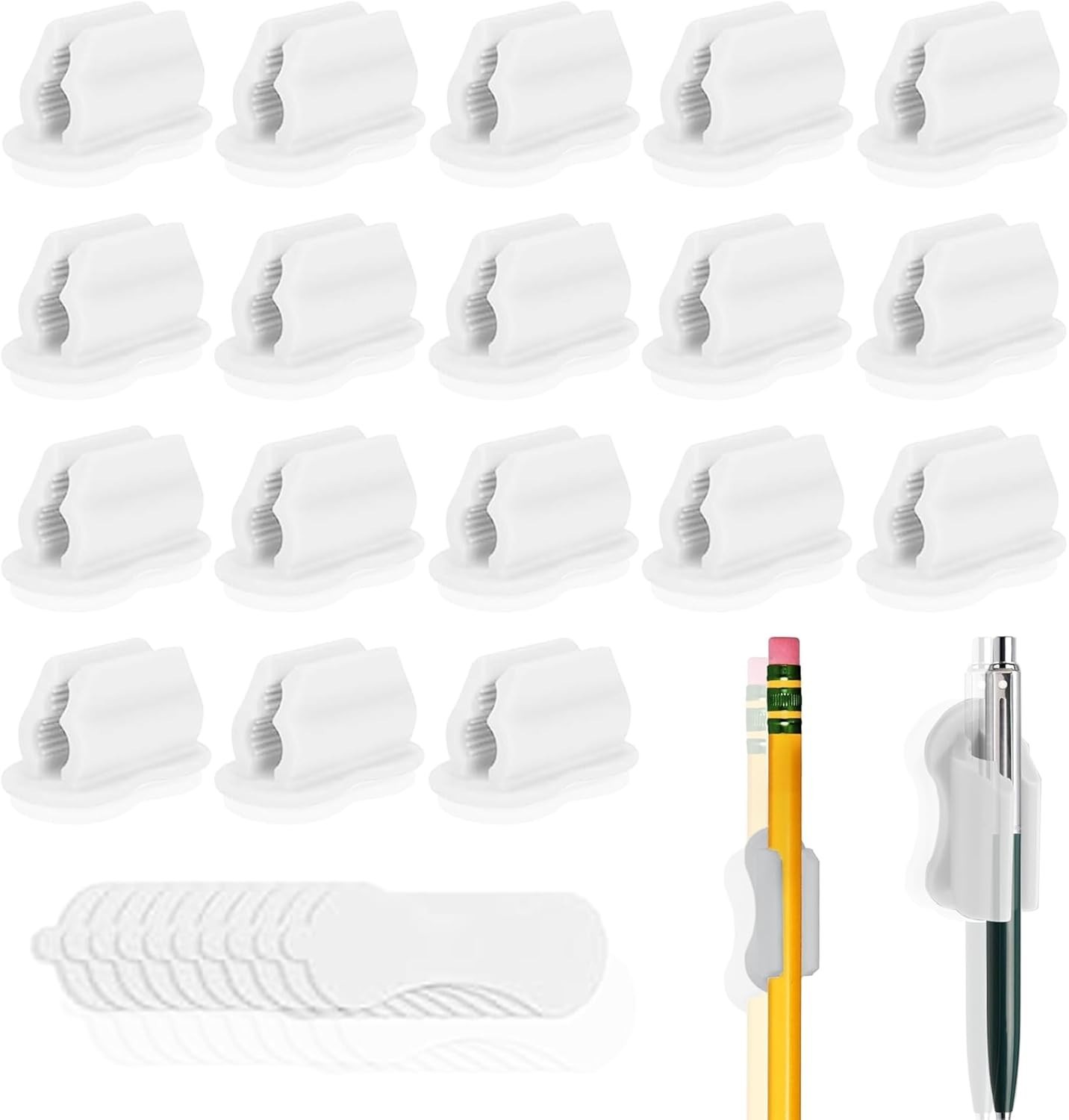20 Pack Silicone Pen Holder Desk Adhesive Pencil Holders extra 10 Sticker Pads