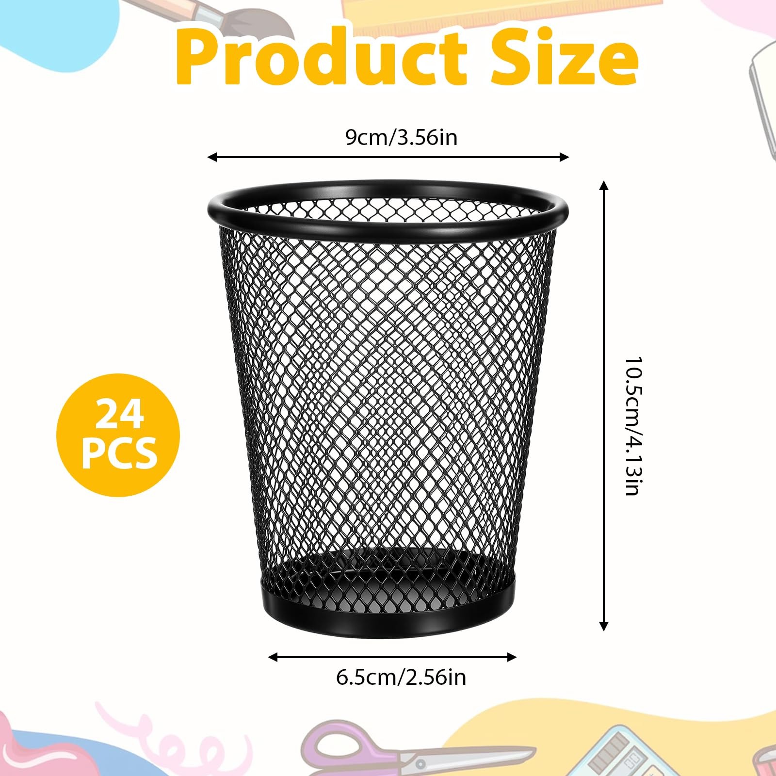 24 Pack Mesh Pencil Holder Wire Mesh Pen Cup, Black Pen Holder for Desk Metal…