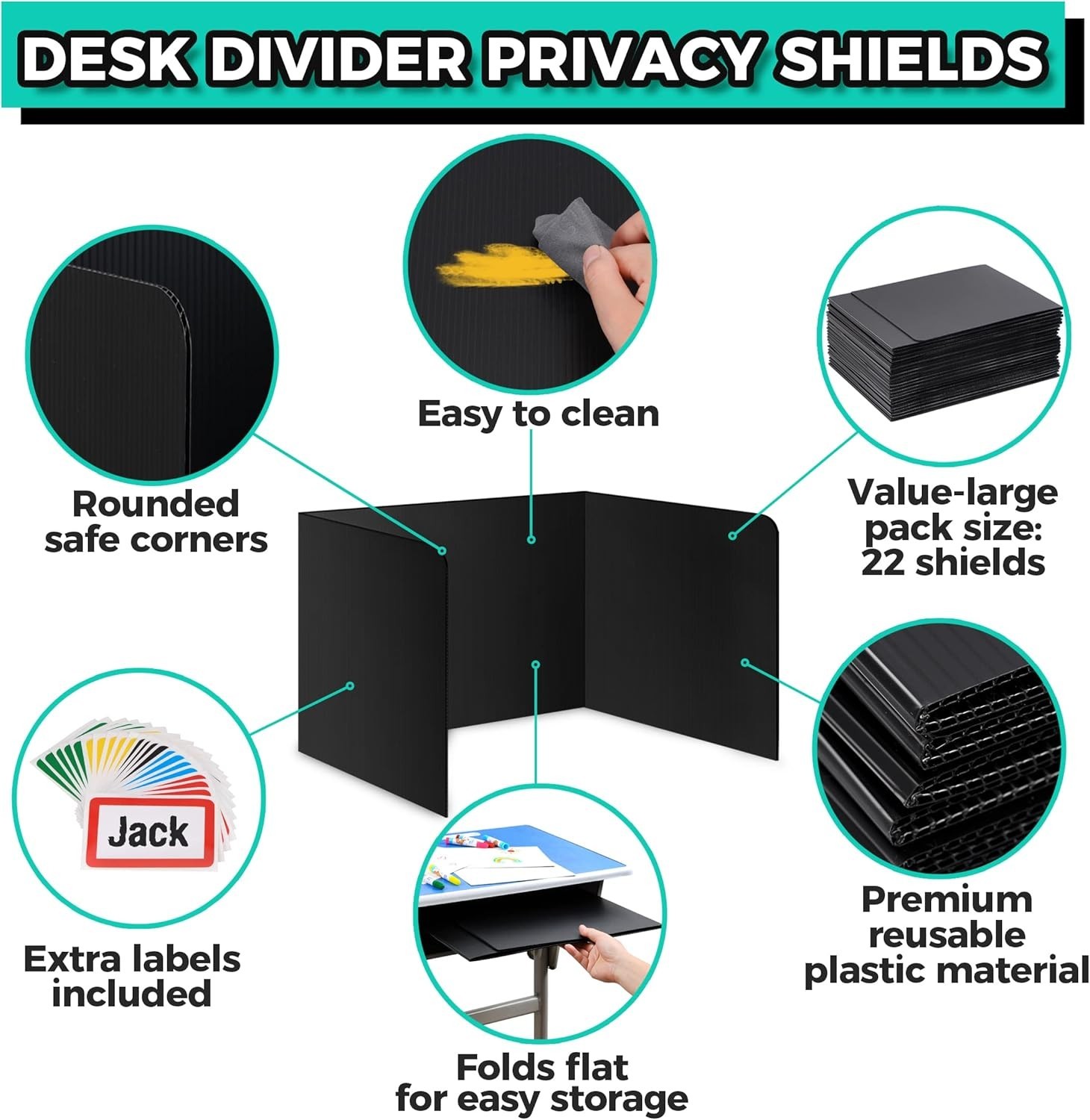 22-Pack Desk Dividers for Students – Durable & Waterproof Plastic Study Carre…