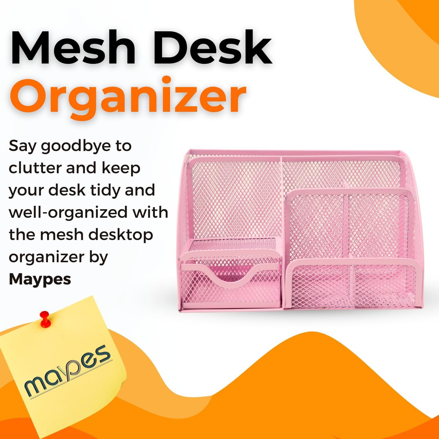 Mesh Desk Organizer – Office Desk Organizer with Sticky Notes – Desk Accessor…
