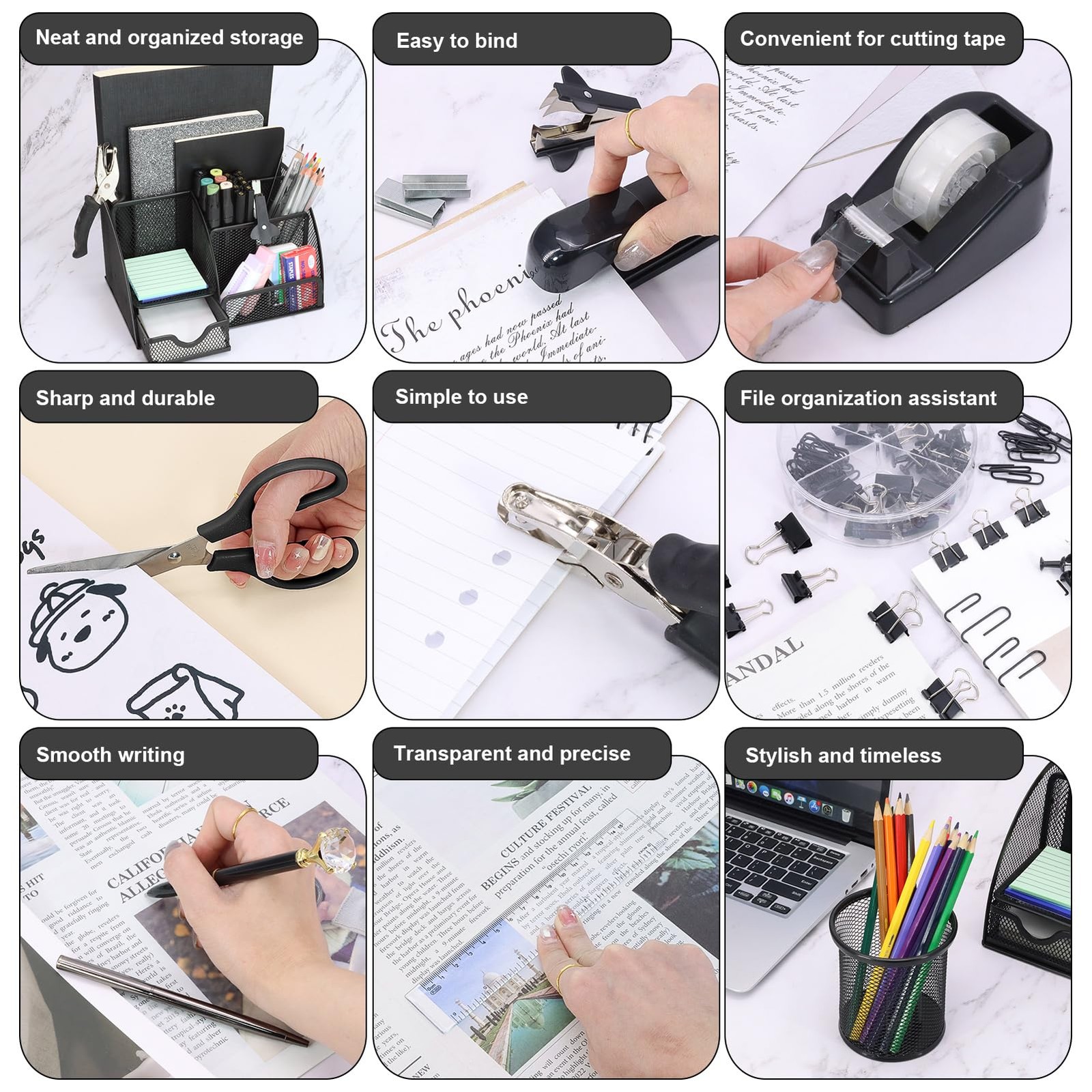 13-in-1 Office Desk Organizer Set with Stapler and Tape Dispenser, Pen Holder…