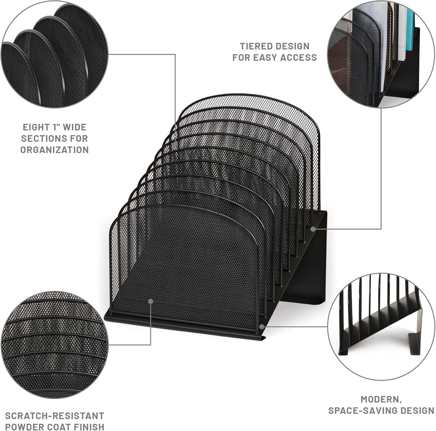 Stylish Onyx Desk Organizer with 8 Vertical Compartments for Home & Office