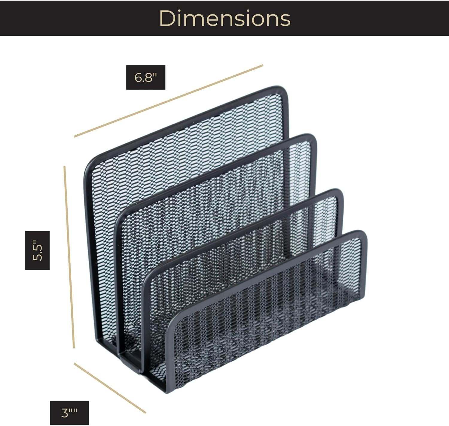 BLU MONACO Black Metal Mesh Letter Sorter – 3-Slot Mail Organizer for Desk.. SH3