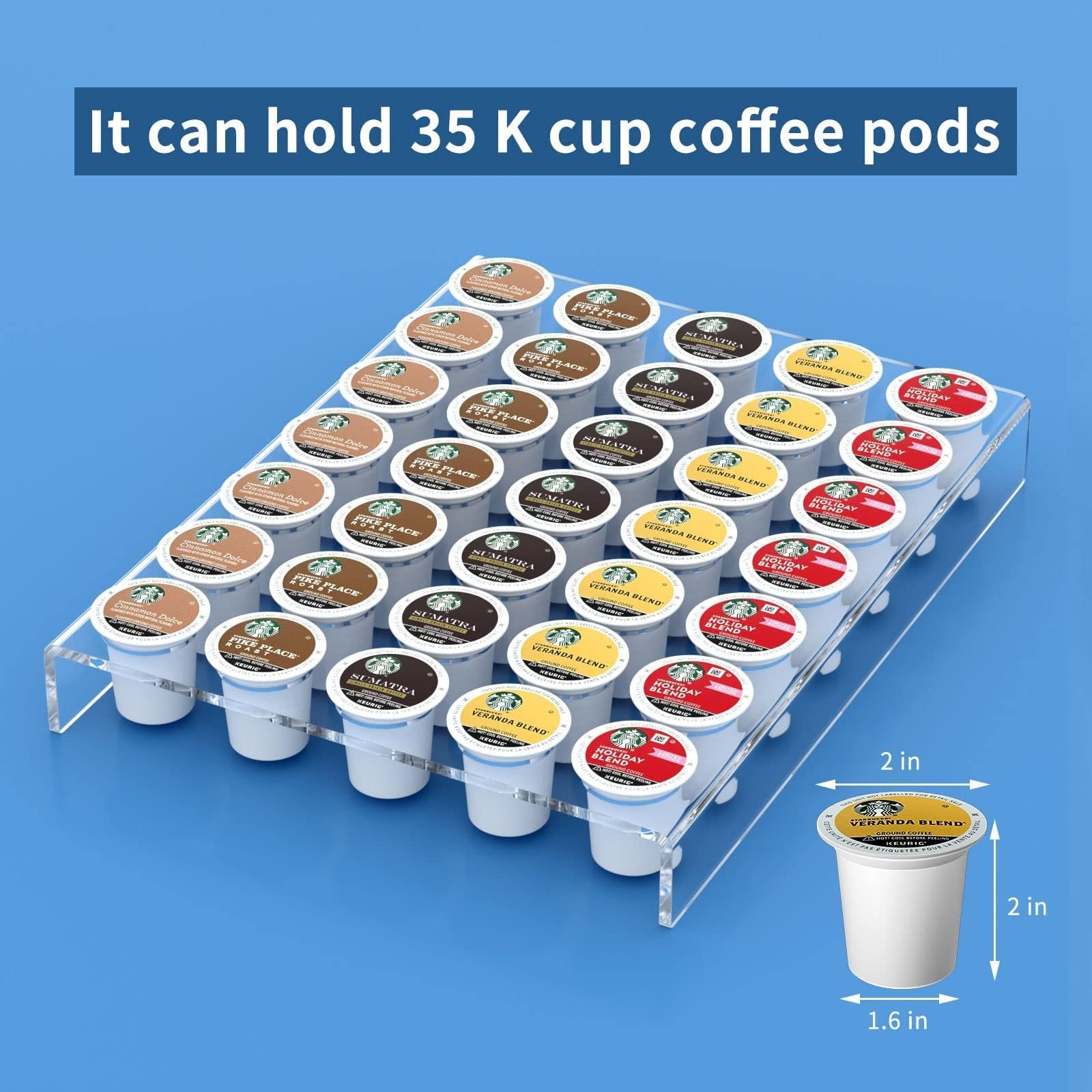 AITEE Acrylic K Cup Drawer Organizer, Clear K 35 pods (5×7),