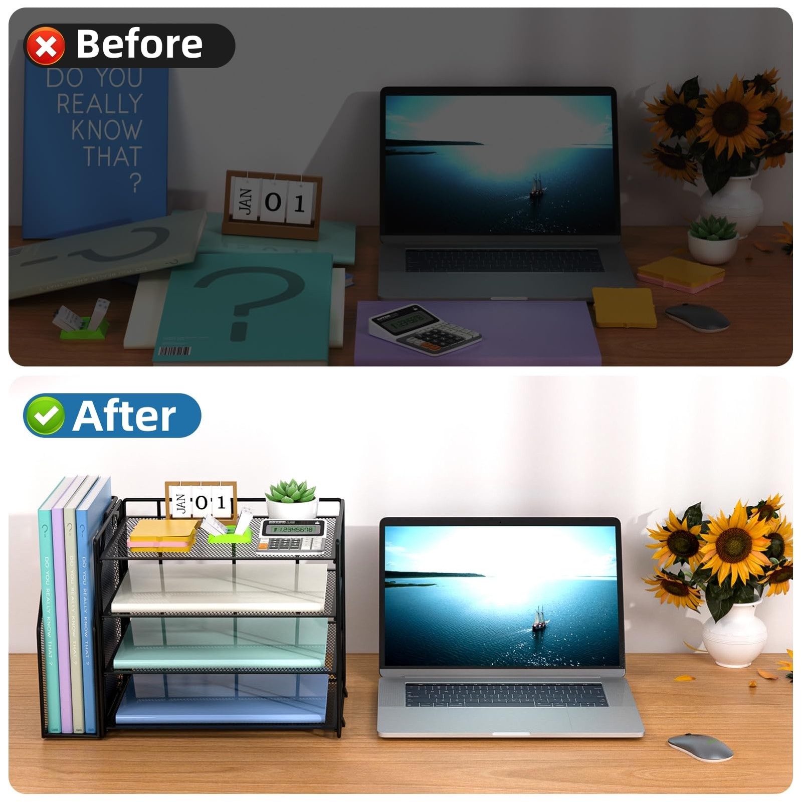 Desk Organizer 4-Tier Paper Letter Tray with File Holder – Ideal for Home Office