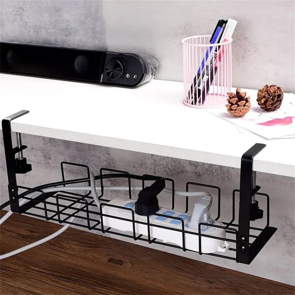 Under Desk Cable Management Tray Metal Wire Organizer Rack No Drill Storage