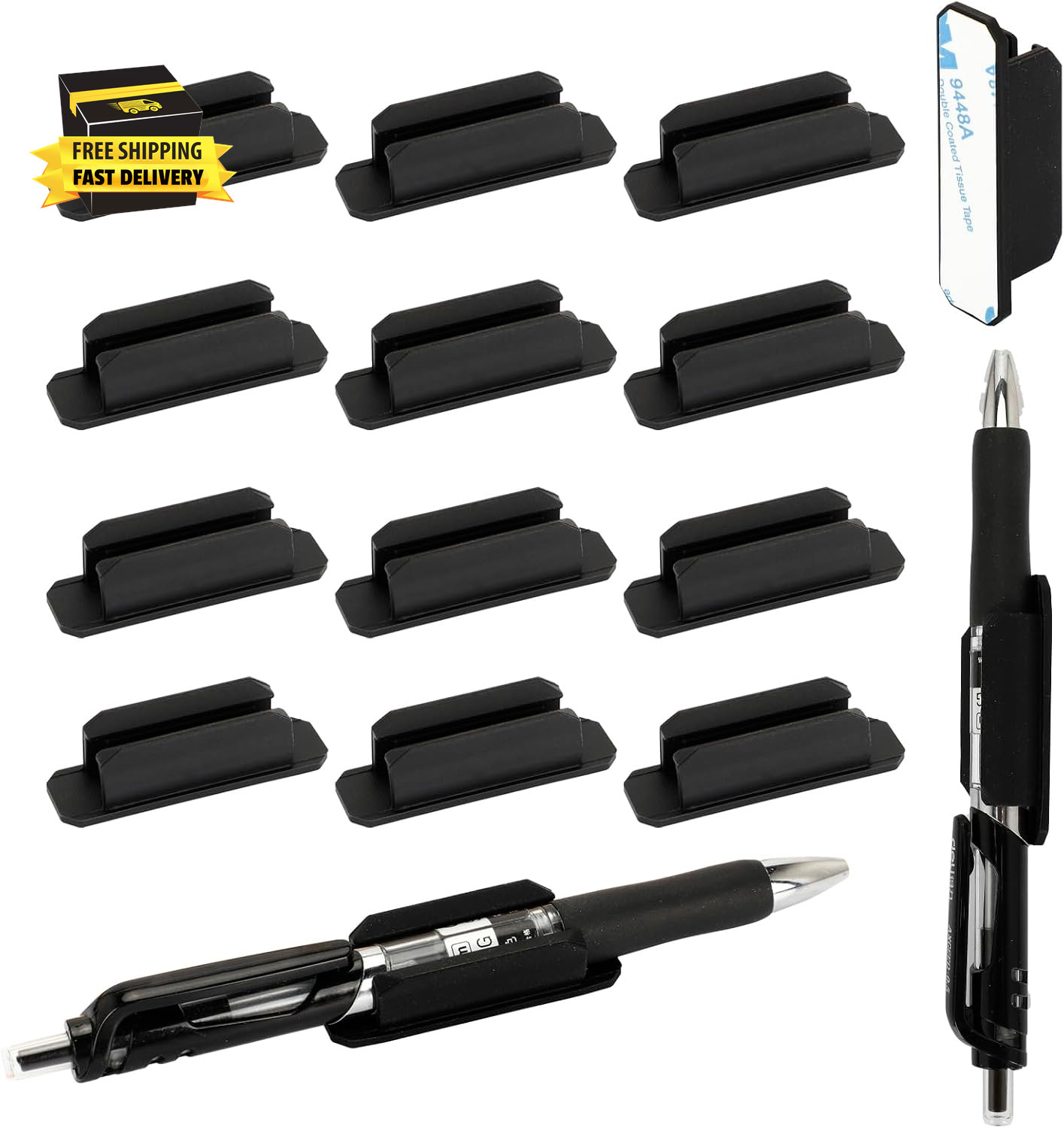 12PCS Pen Holder for Desk Silicone Pen Clip Adhesive Pencil Grips, Pencil Holder