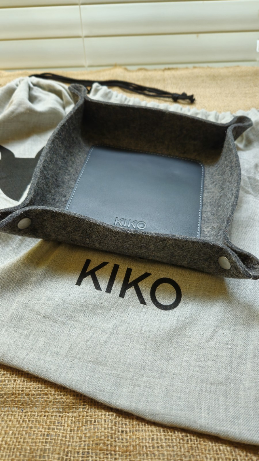 2 New Kiko Leather dresser/desk trays, w/flannel gift bags.