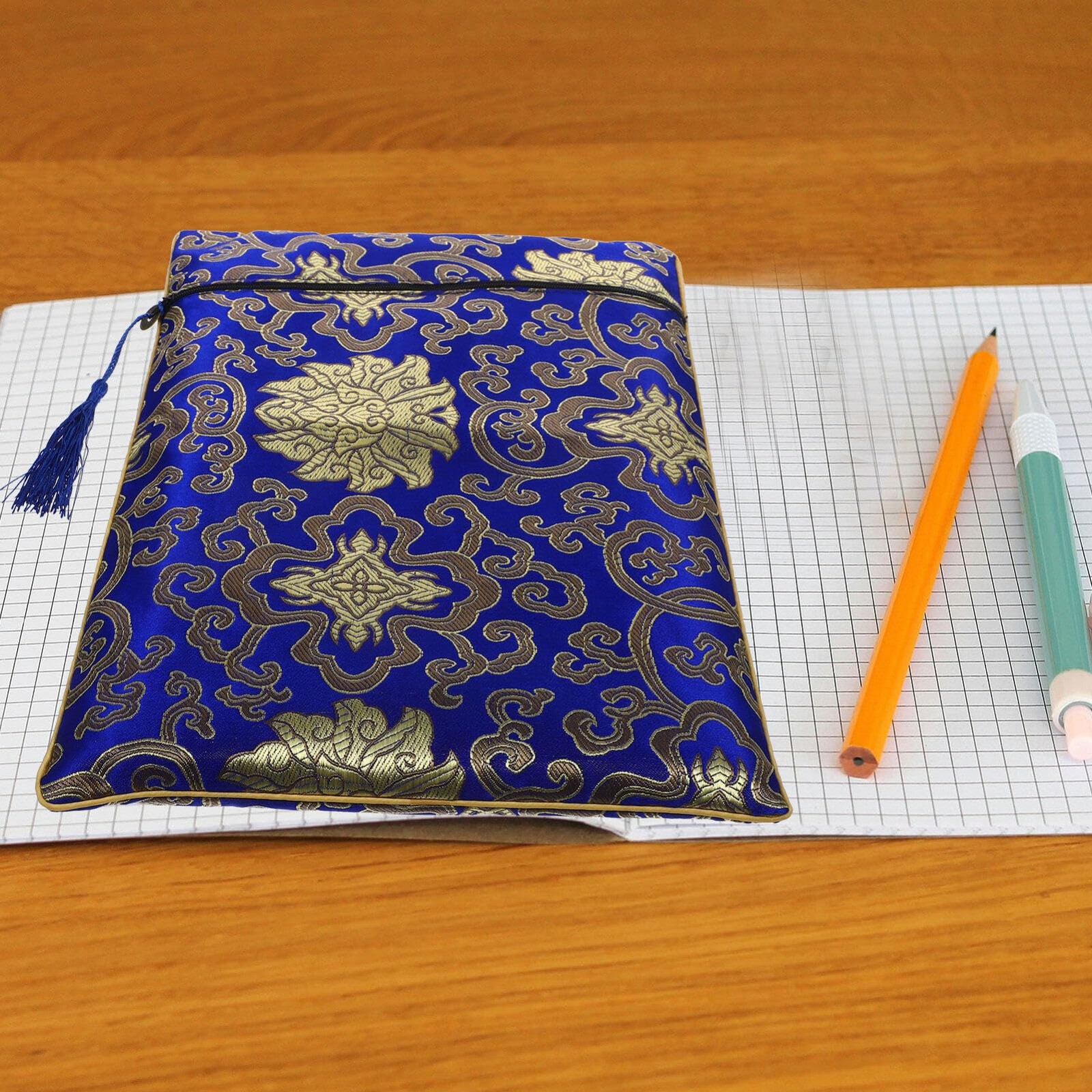 Chinese Style Zipper Storage Bag 13.4X9.4 in Multi-Purpose Pouch for Books No…