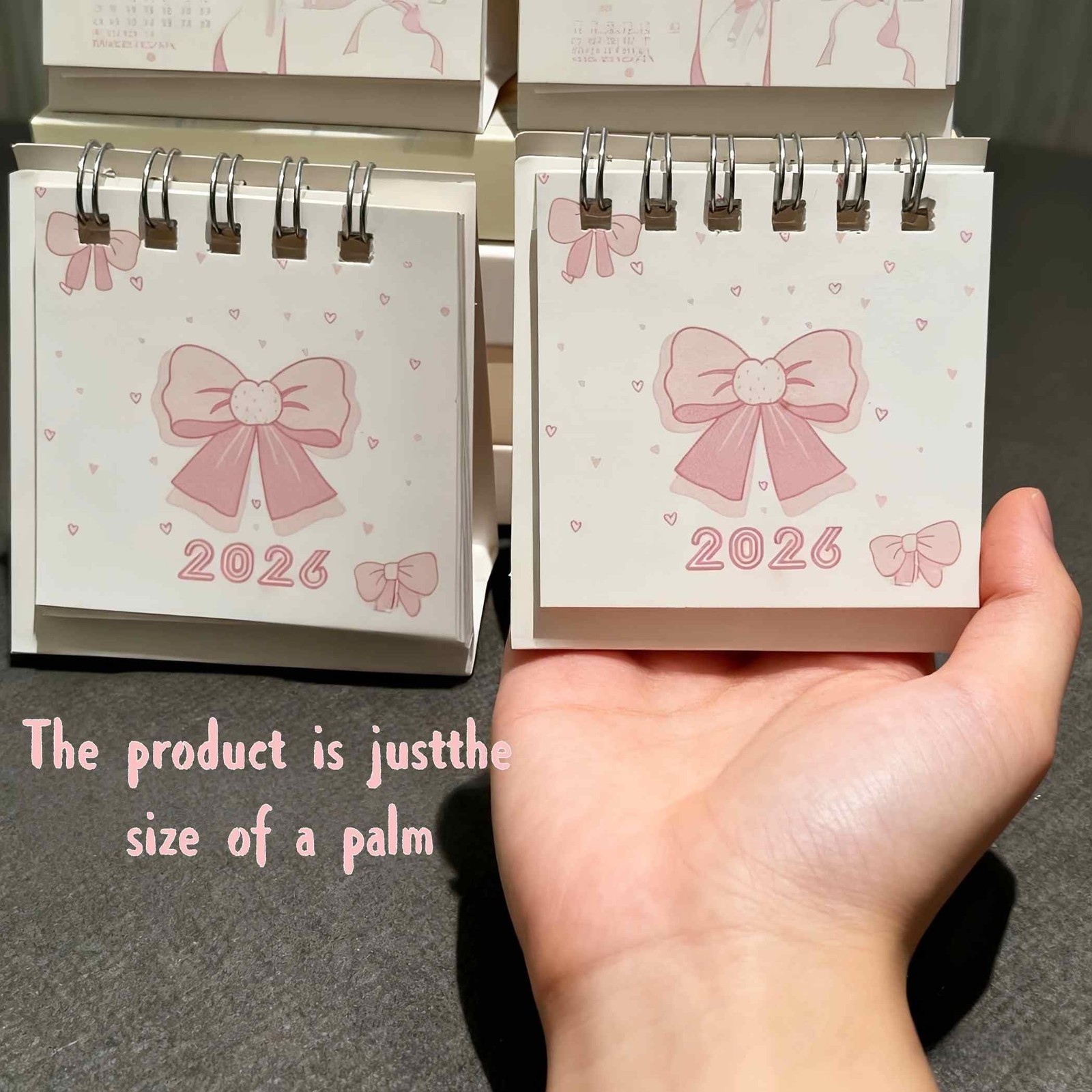 Pink Small Desk Calendar 2026 Standing Flip, Mini Cute Small, And White
