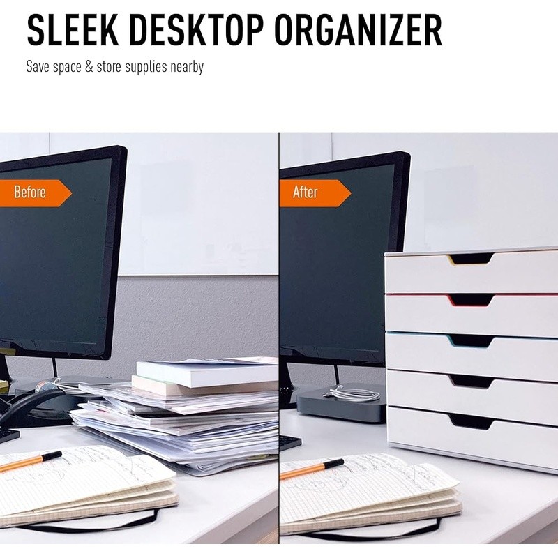 Varicolor 5 Drawer Unit Desktop Organizer Plastic Storage Letter-Size Files New