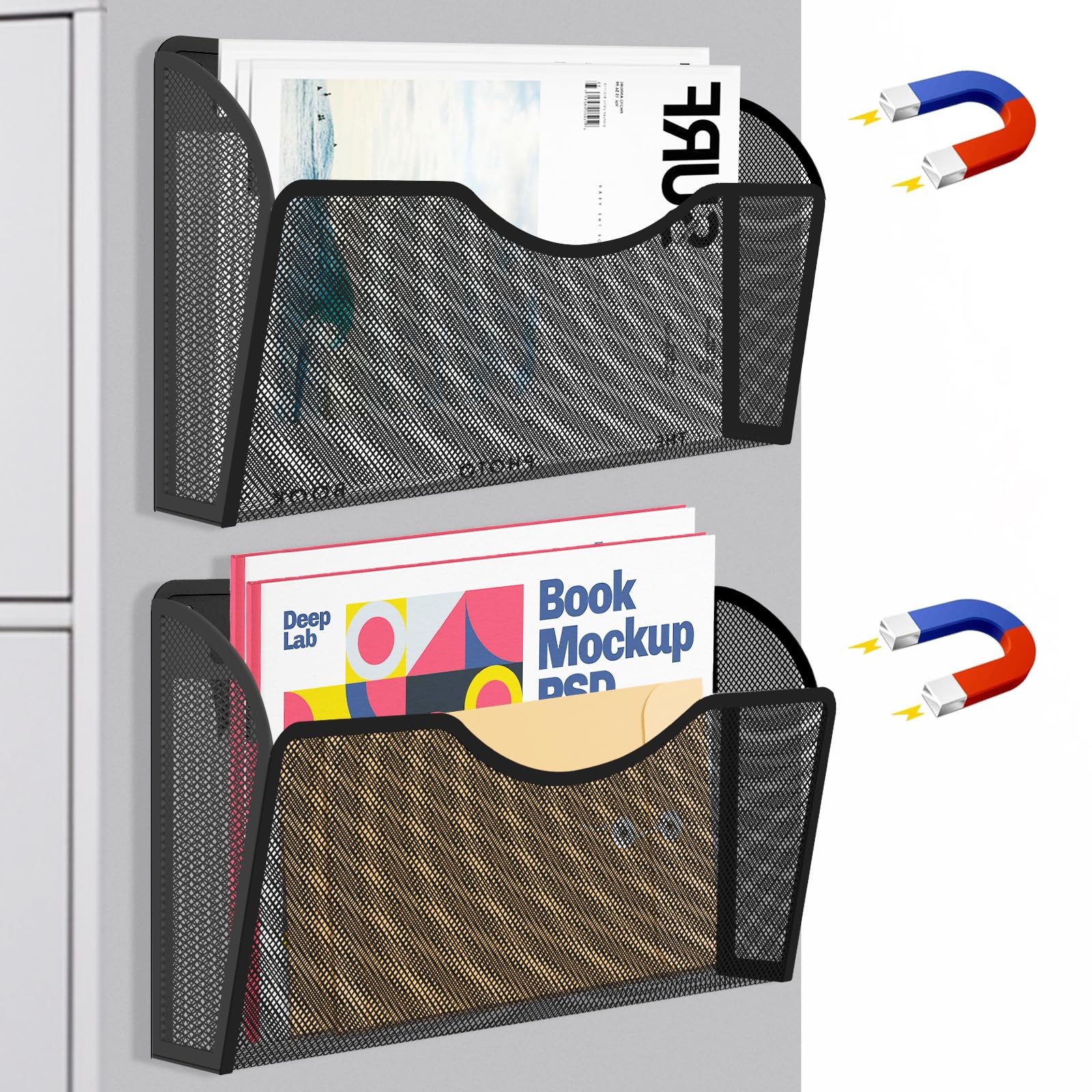 LQPAFZ Magnetic File Holder 2 Pockets Folder Organizer, Office Black