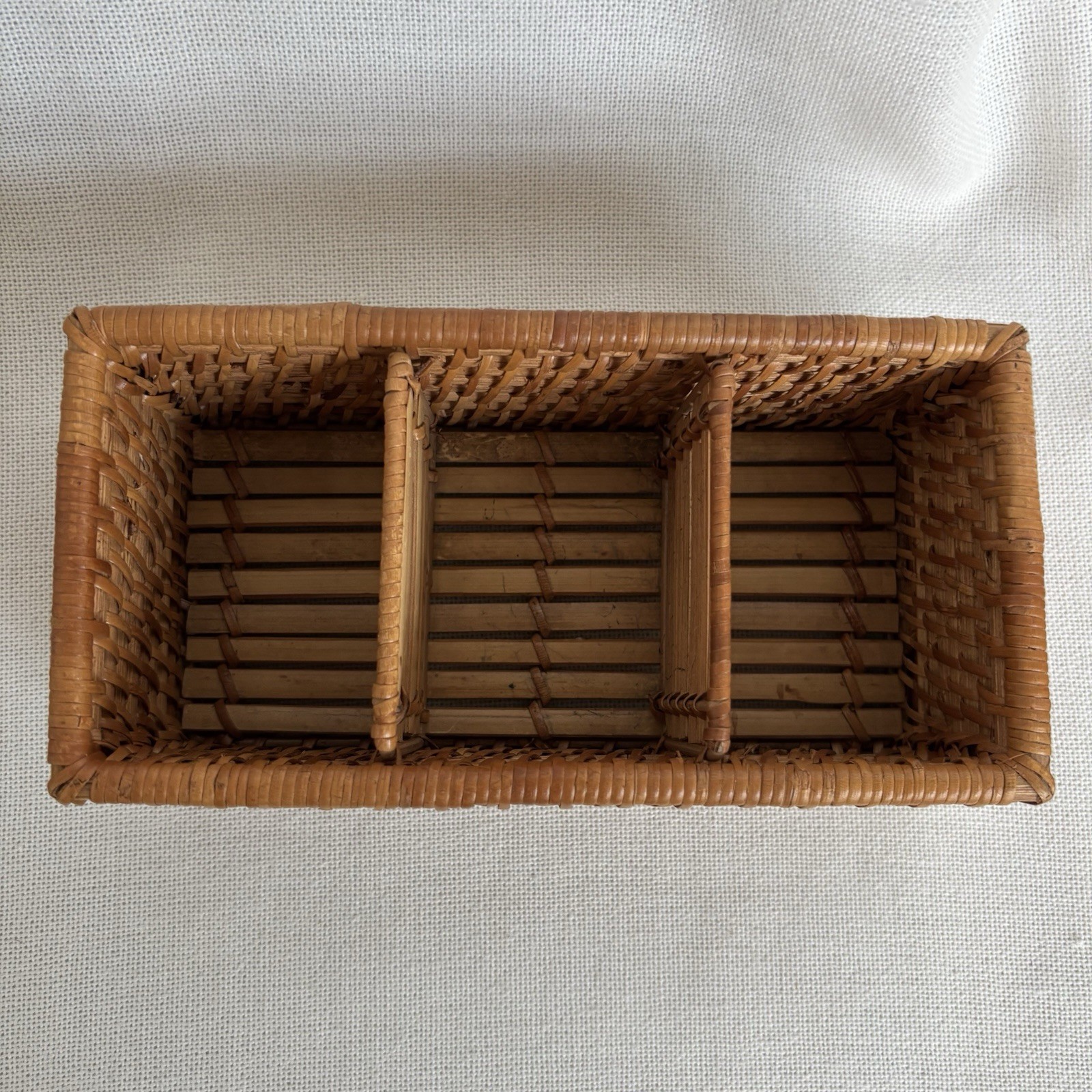 Vintage Woven Rattan Desk Caddy Utensil Holder Organizer