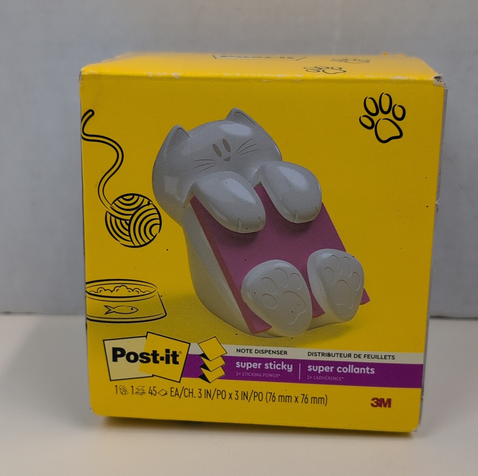 3M Post-it Cat Note Dispenser Super Sticky 3×3 Memo Holder Pink White Desk Decor