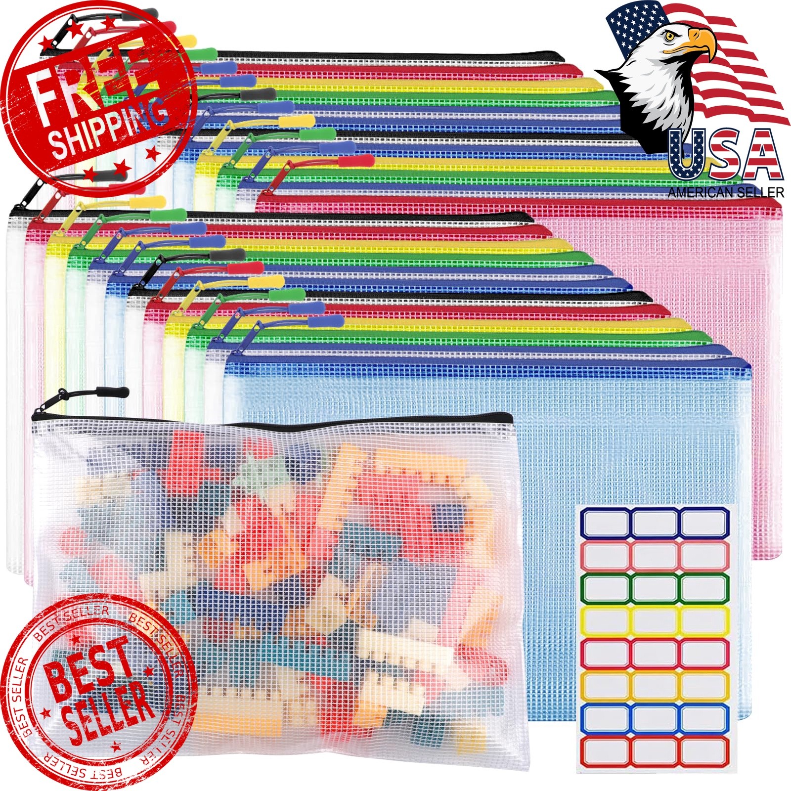 YOPCDJ A4 Zipper Pouches Multicolored 24pcs