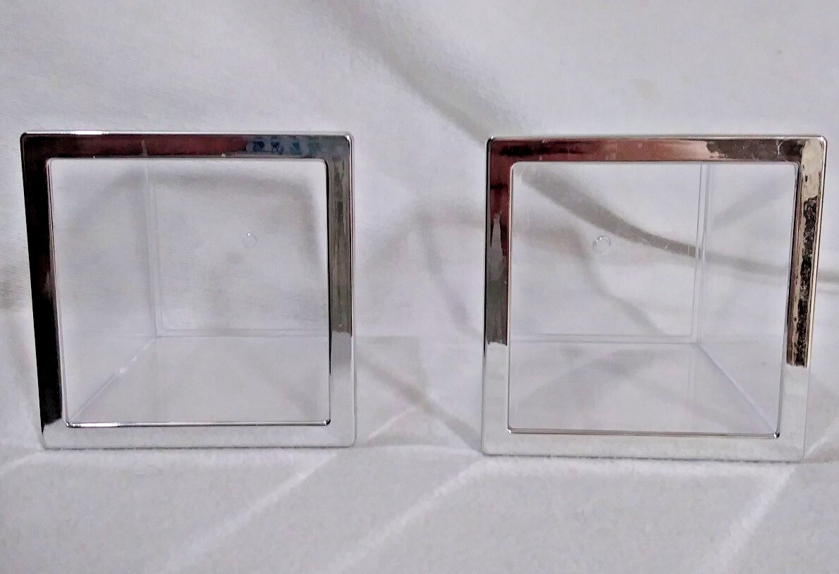 Square Acrylic Pen Holder Clear Pencil Organizer 2 Pack Silvertone Edge Office