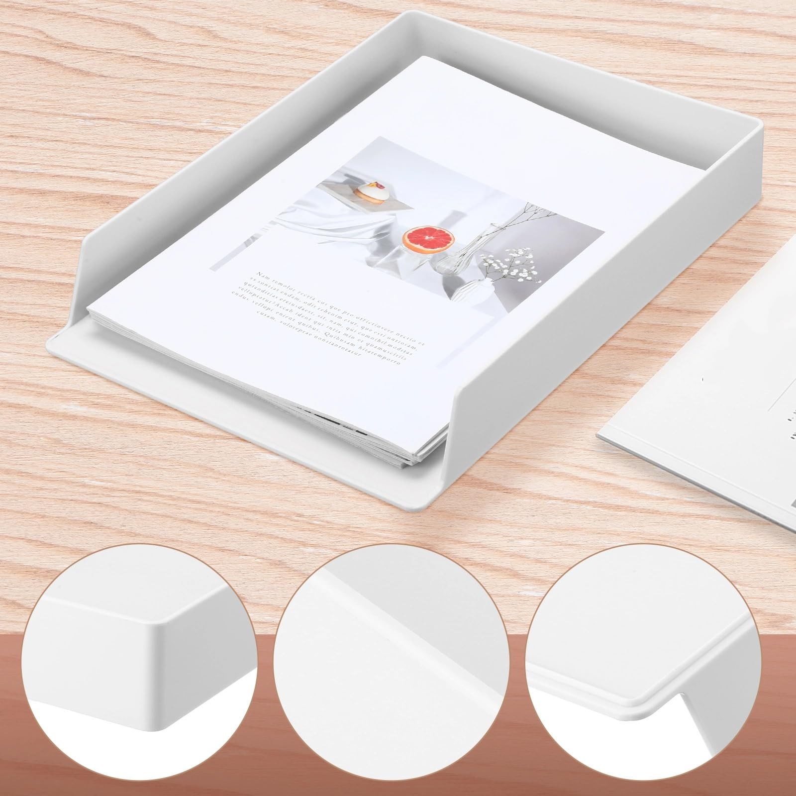 4 Pcs Stackable Desk Organizer Trays 12.8 x 9.45 x 1.97 inches, White