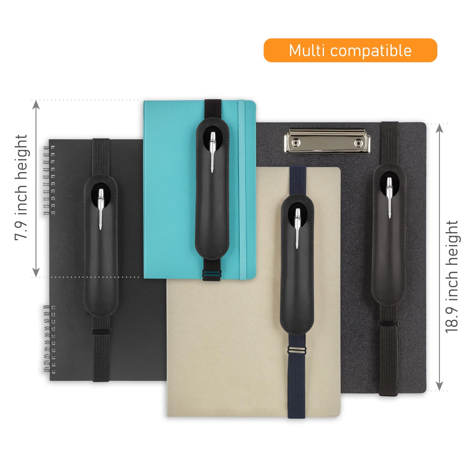 Leather Adjustable Pen Holder for Journals, Notebooks, Planners, Books, Black