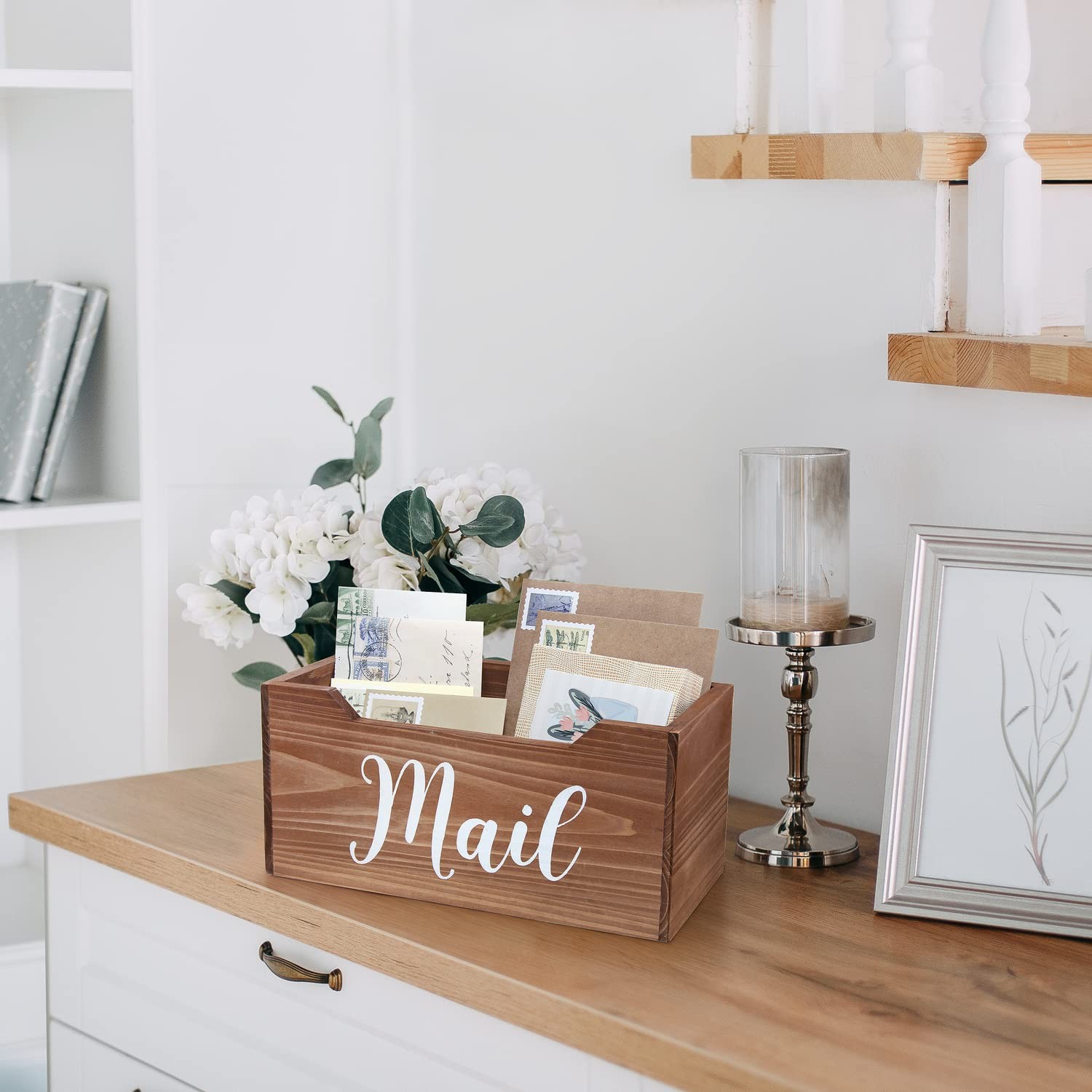 HG2010-NMW Rustic Farmhouse Wooden Tabletop Decorative Script Word Mail Organ…