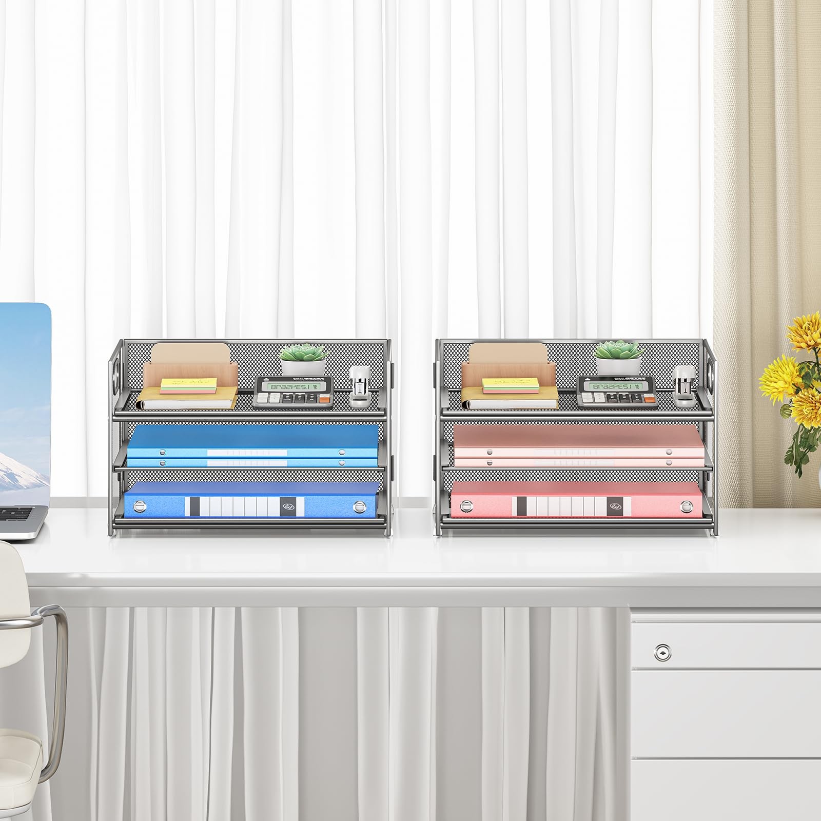 2-Pack 3-Tier Silver Metal Mesh Desk Paper Letter Tray & File Sorter Organize…