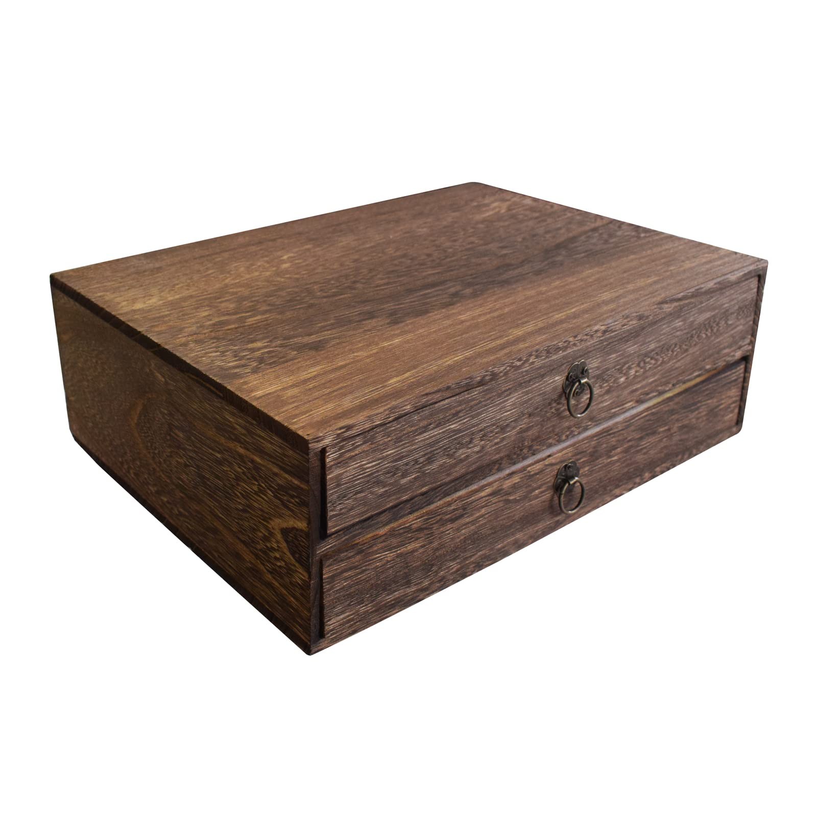 KeaJuidy 2-Drawer Wooden Desk Organizer Wood Desktop 2-layer, Dark Brown