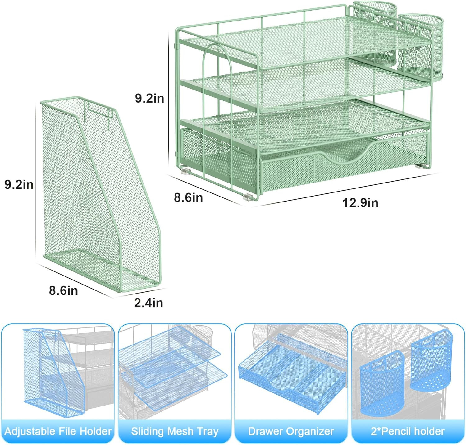 4-Tier Desk Organizer with Drawers, File Holders, Letter Trays and Pen Holders –