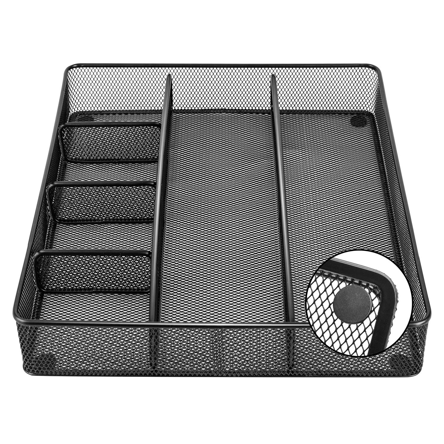 Amazon Basics Metal Mesh Desk Organizer with 6 Compartments, Anti-Slip Black