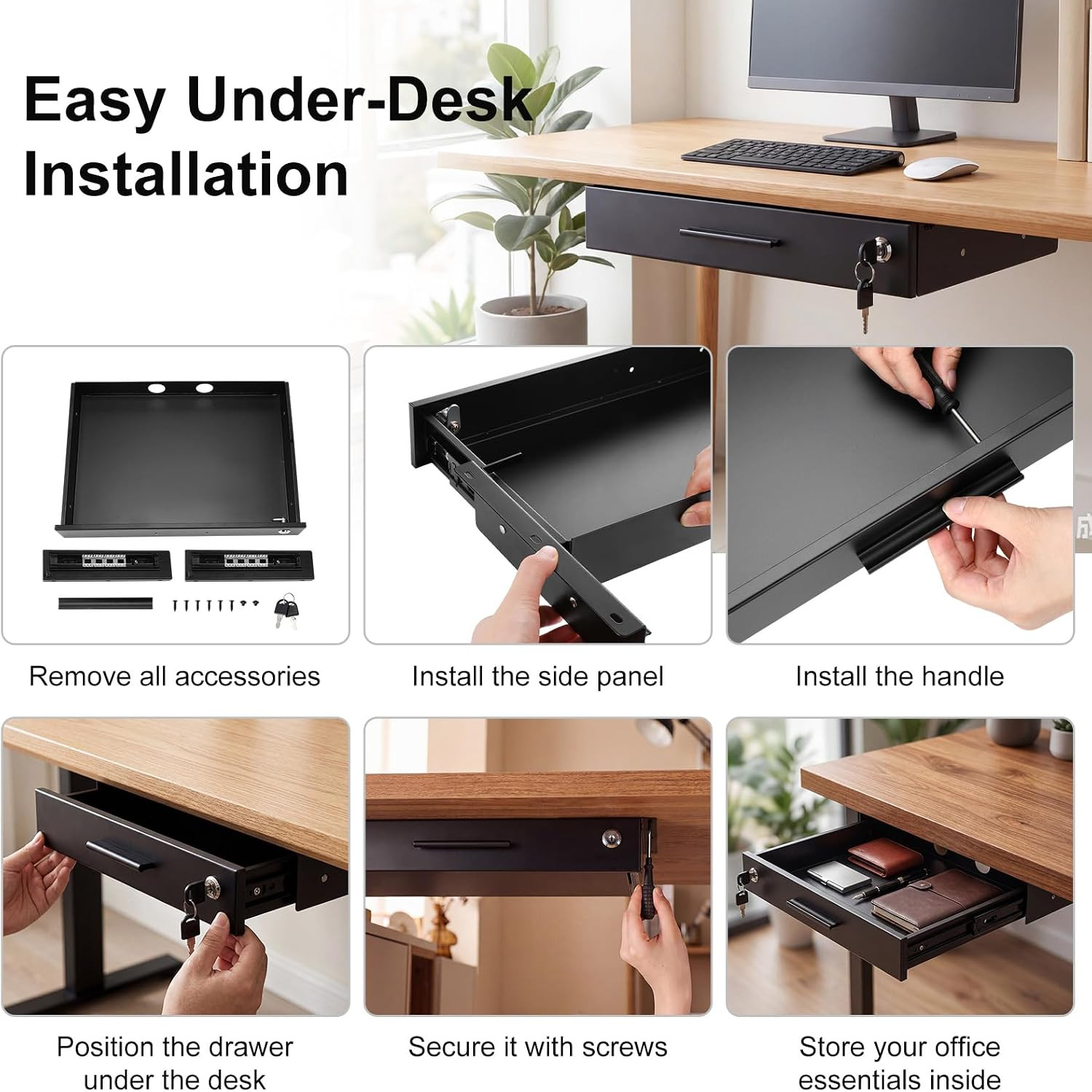 Under Desk Drawer Organizer – Lockable Storage for Laptop & Office Accessories