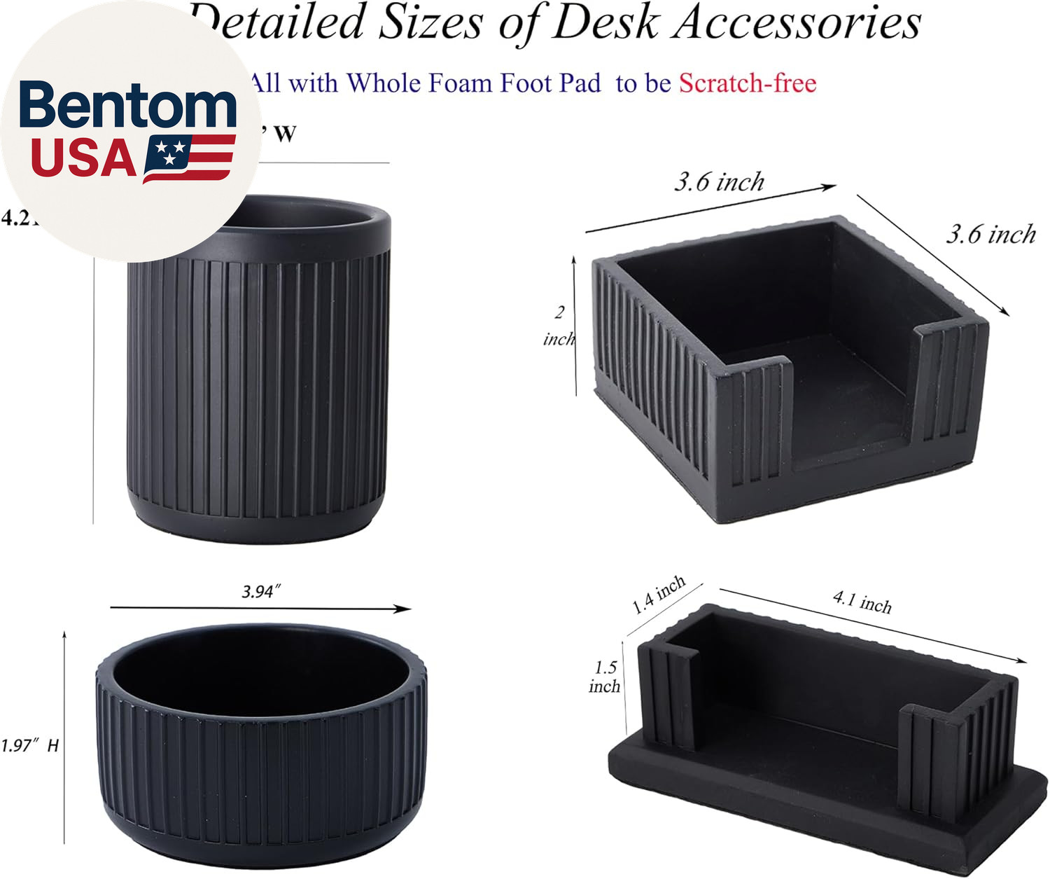Set of 4 – Concrete Desk Accessories for Modern, Industrial, Minimalist Office D