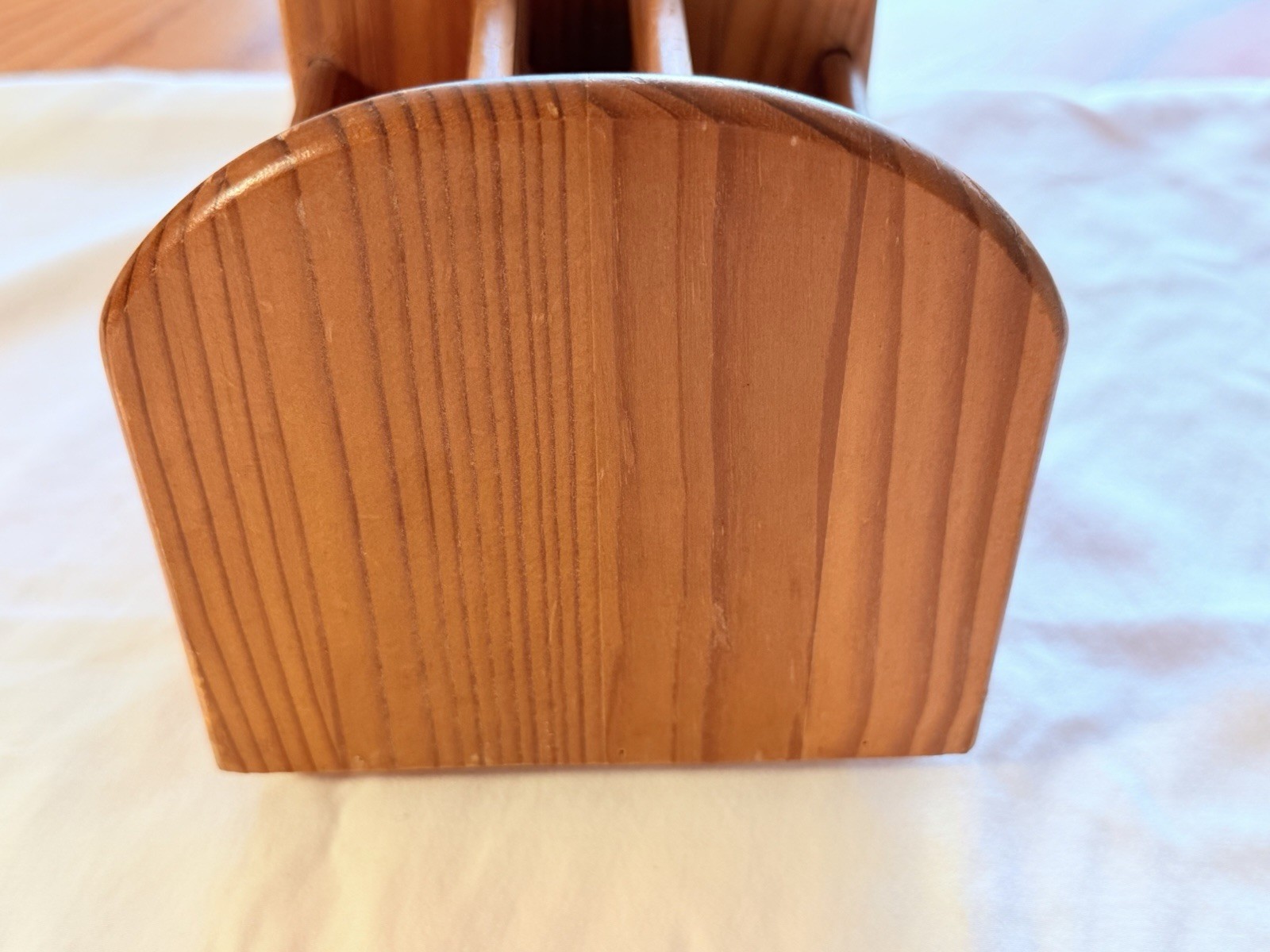 Vintage Wood Rotating Desk Organizer Mail Holder Napkin Utensil Caddy