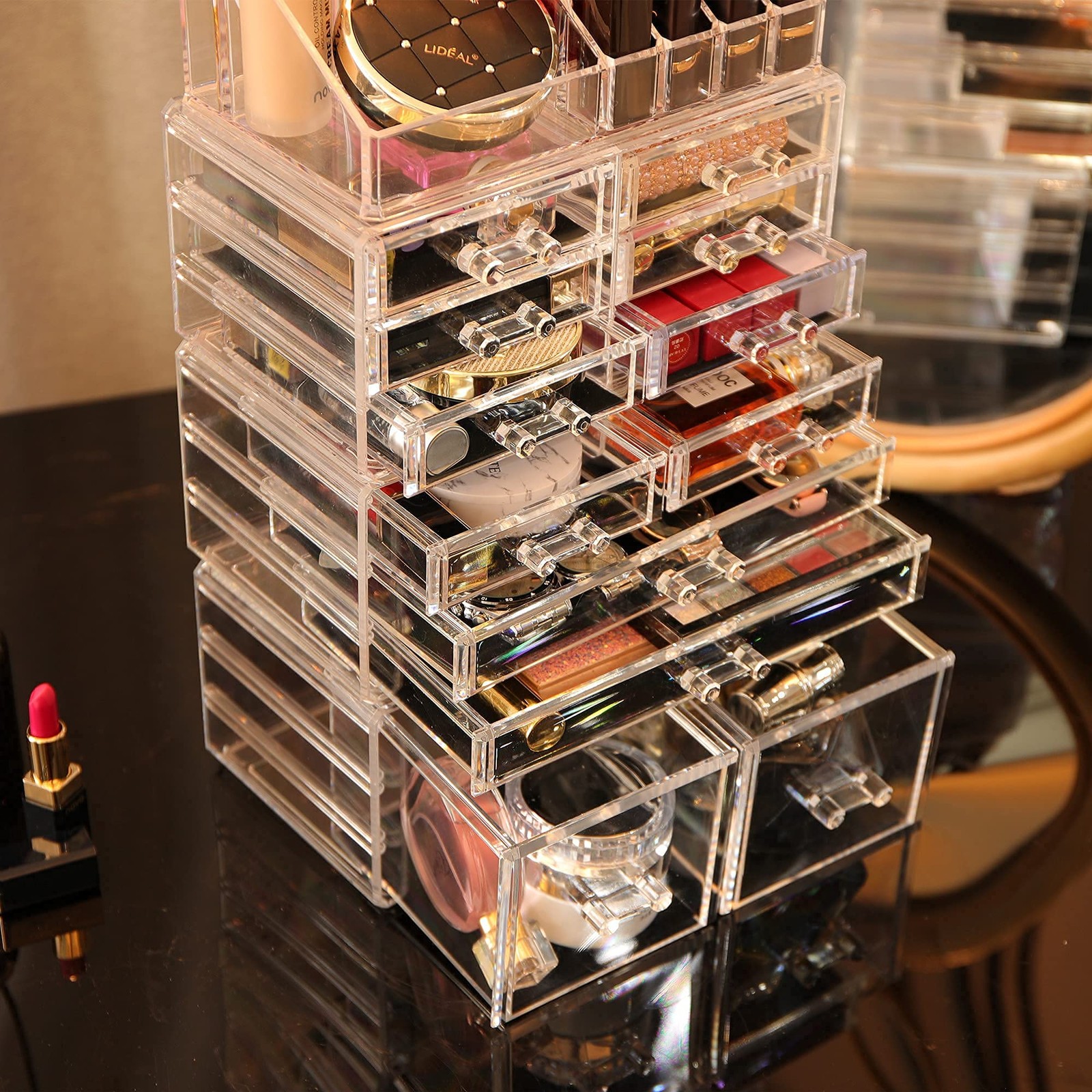 Cq acrylic 4 Pack Clear Makeup Organizer 12 Drawers,