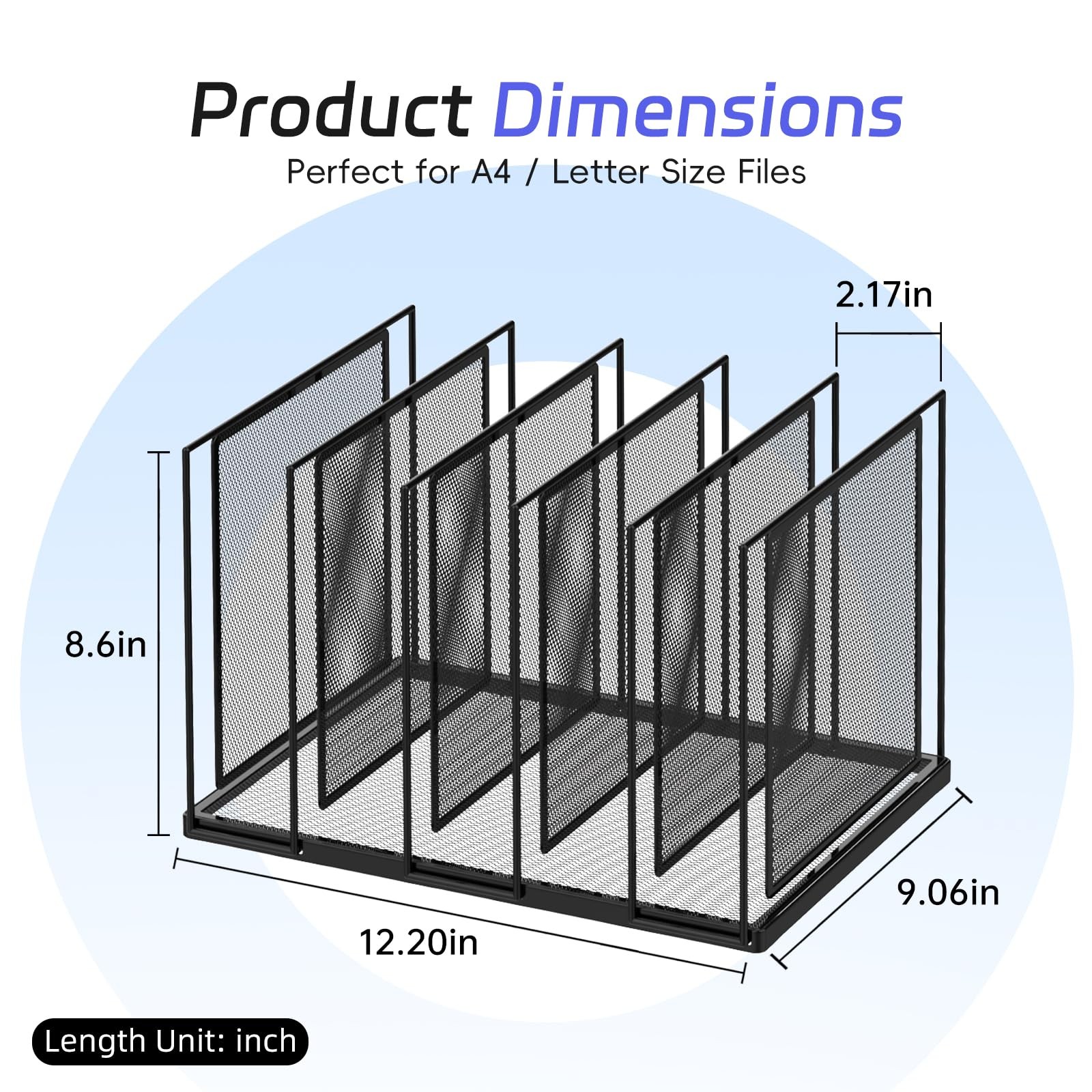 5Section Black Metal Vertical File Sorter Desk Paper Mail Organizer