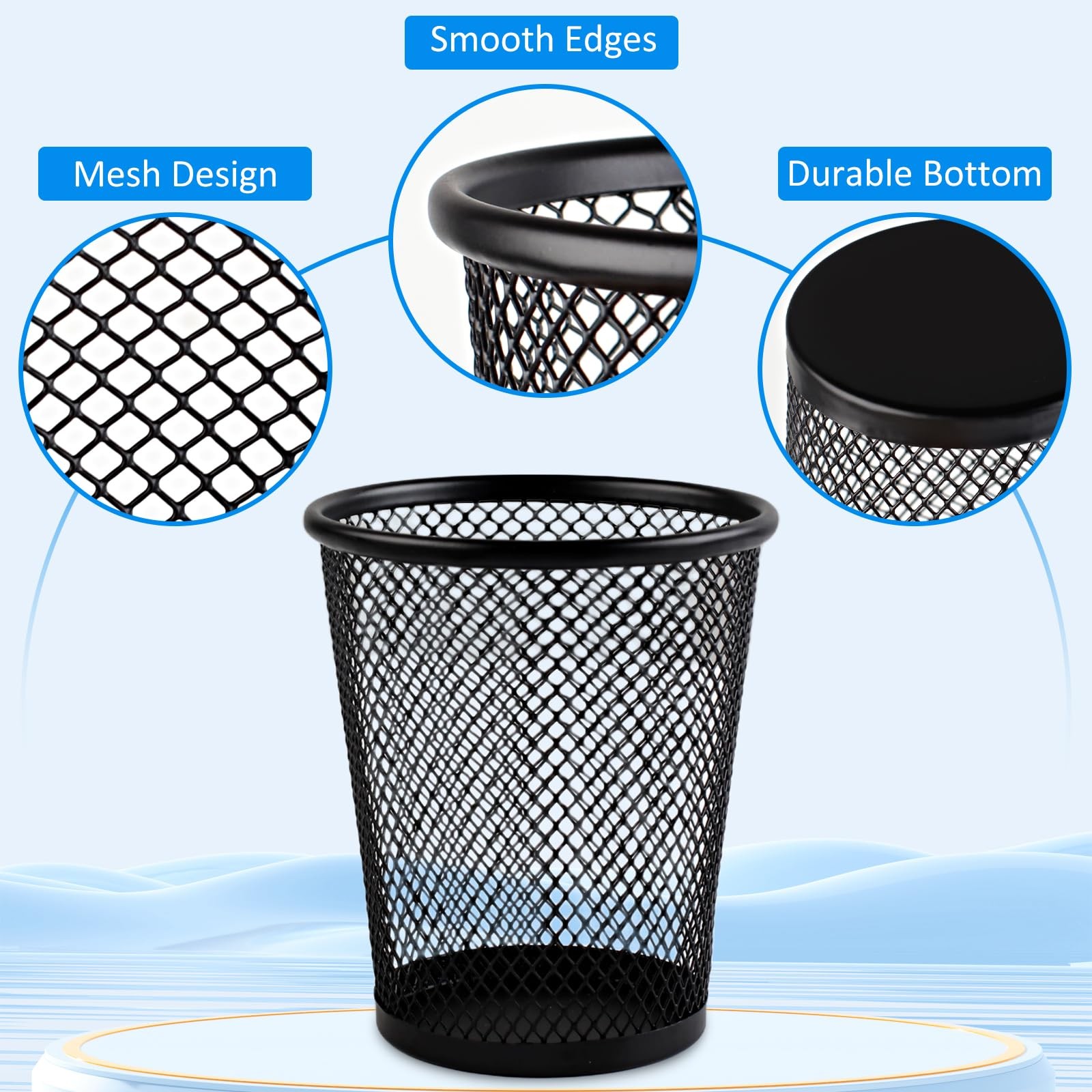 Pencil Holder 2 Pack, Black Mesh Desk Pen Holders, Premium Metal Pen Cup Hold…