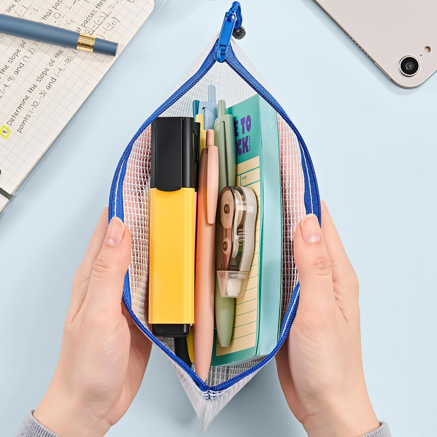JARLINK 24 Pack A6 (9.3 × 4.0 in) Mesh Zipper Pouch Bags, Waterproof Pencil Pouc