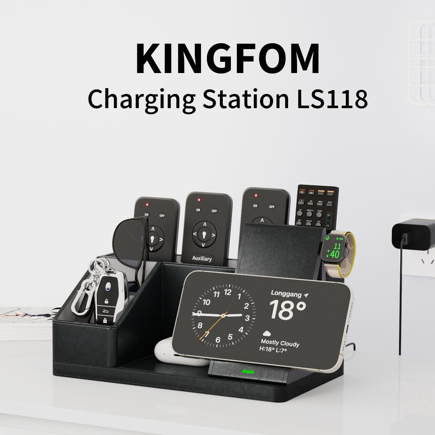 Leather Desk Organizer with Charging Station Multi-Functional Pen Pencil Hold…
