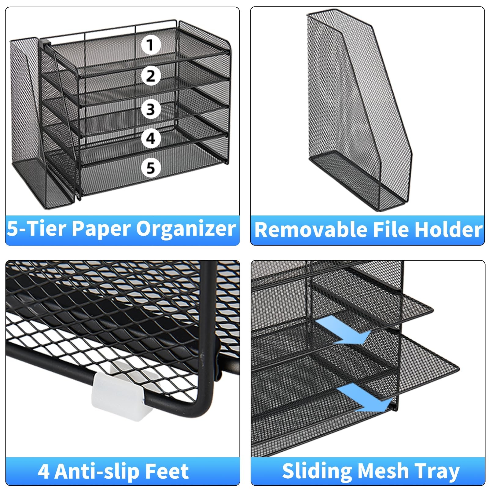 OPNICE Desk Organizers and Accessories, 5-Tier 15.5″ x 9″ x 10.3″, Black