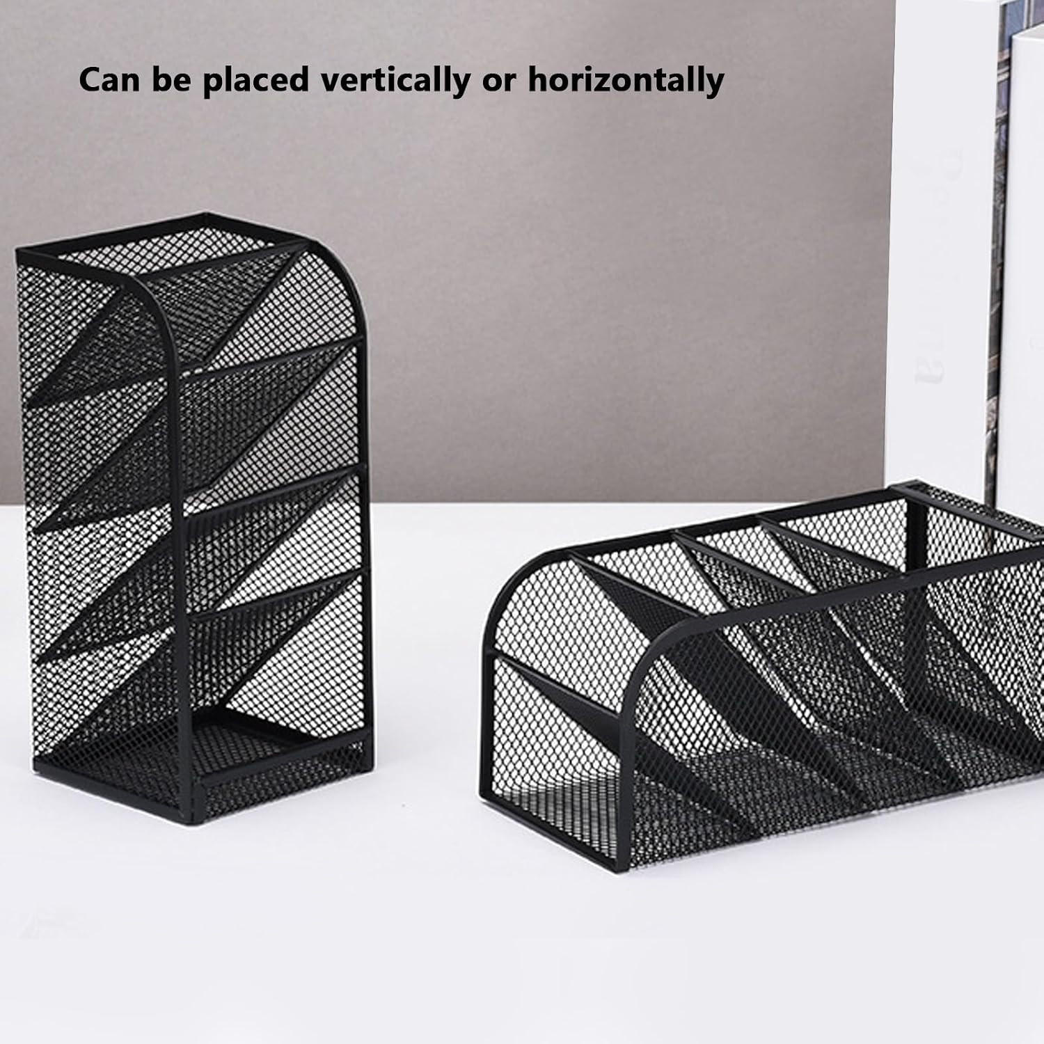 Metal Mesh Desk Organizer, 5 Tier Multifunctional Pen Holder Pencil Cup with 5 C