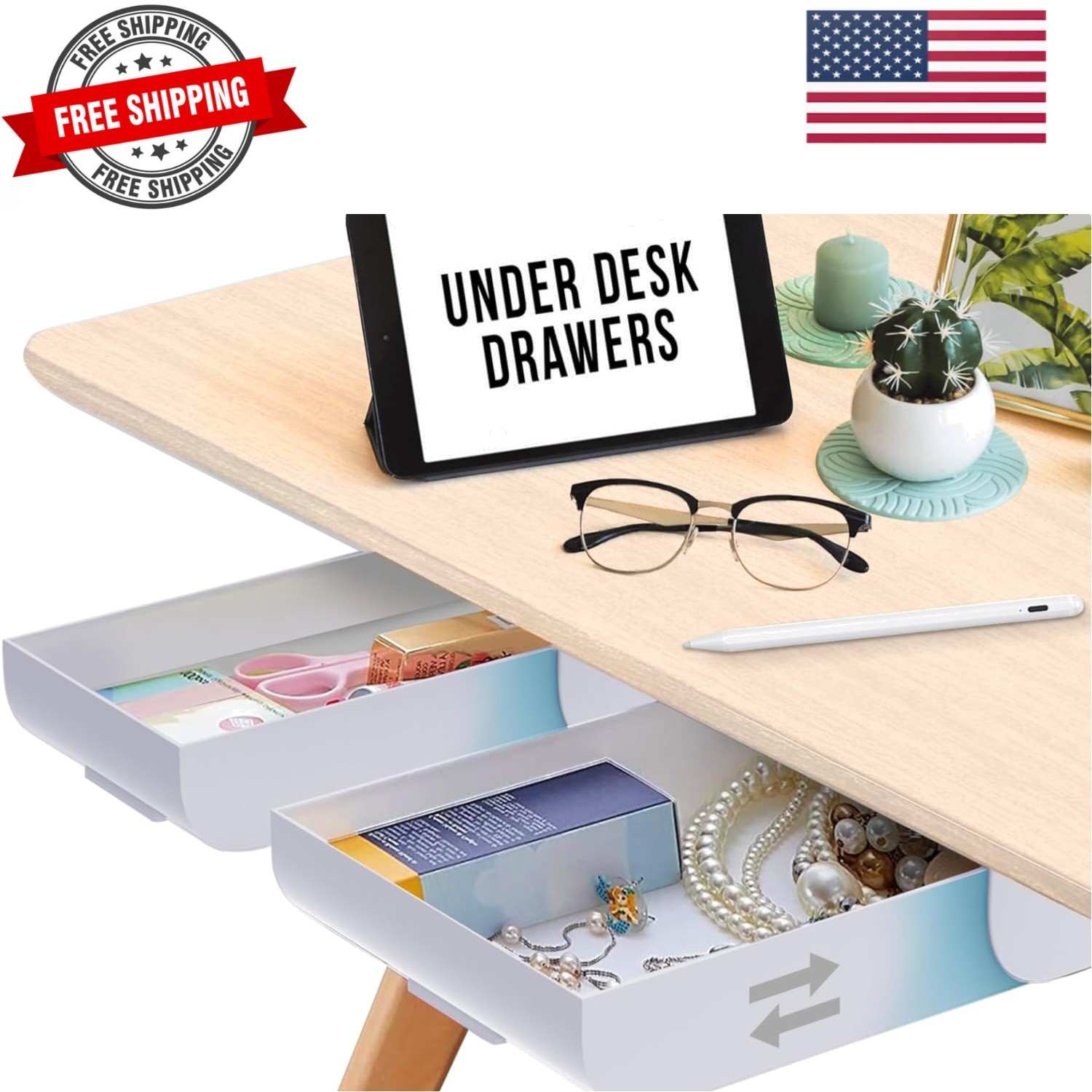 2 Pack Under Desk Drawer Organizer, Slide Out Storage for Pens, Cables & Offi…