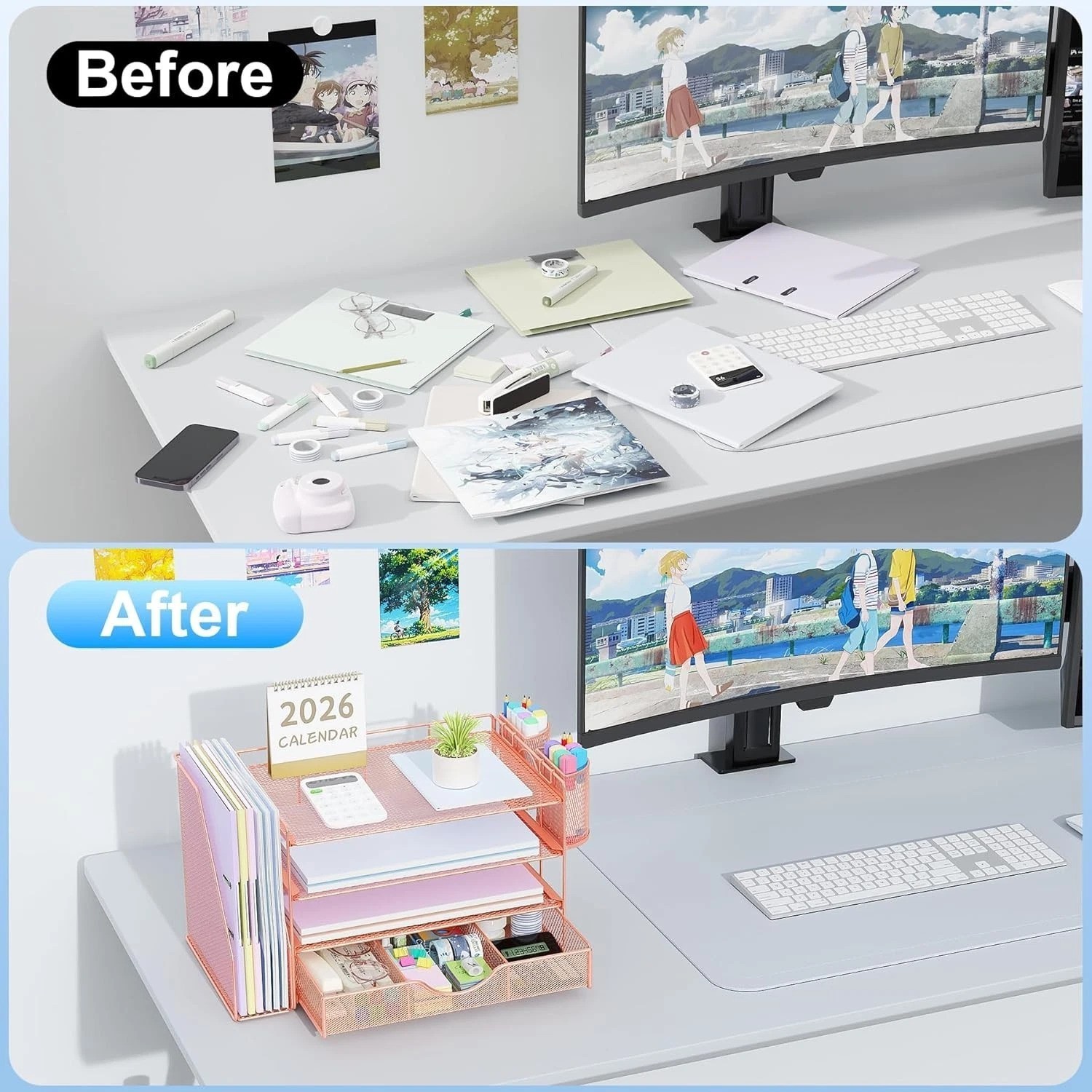 Rust-Resistant Rose Gold File Holder & Office Organizer for Creative Spaces
