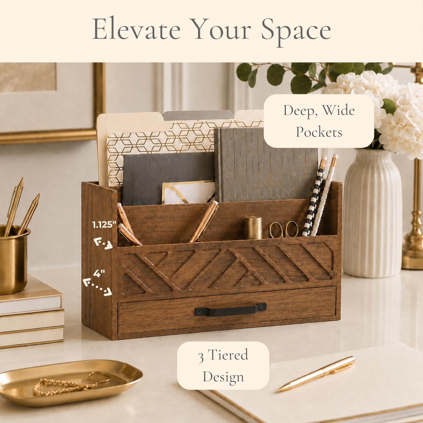 | Wooden Mail Organizer with Drawer and Compartments | Mail Sorter Organizer …