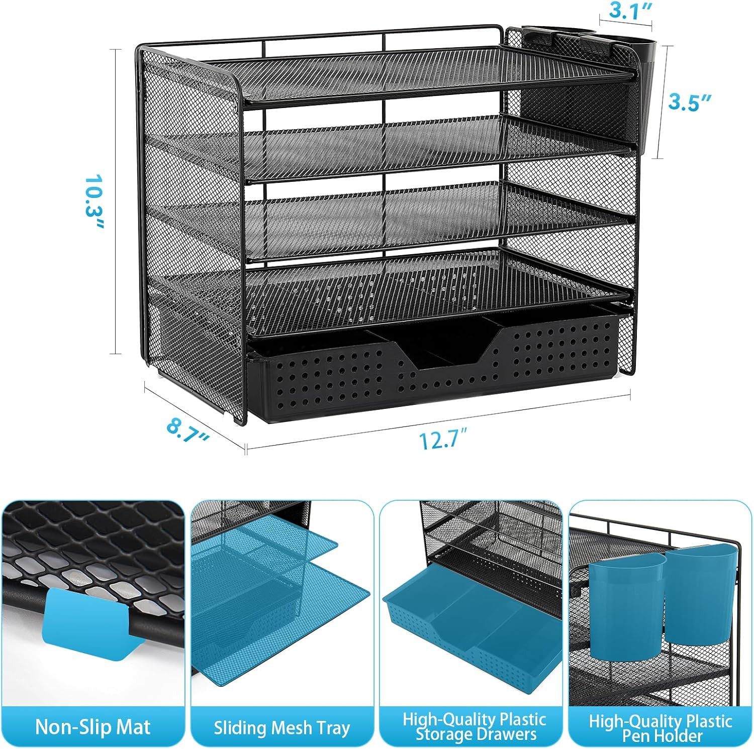 Desk Organizer and Accessories, 5-Tier Paper Letter Tray Organizer with Drawer &