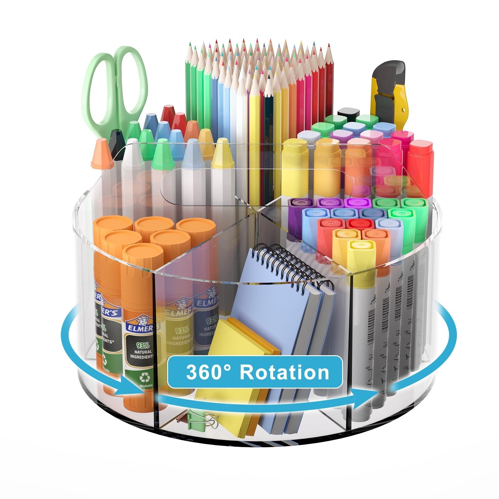 360° Spinning Marker Organizer for Kids – Clear Acrylic Desk Storage, 6 Compartm