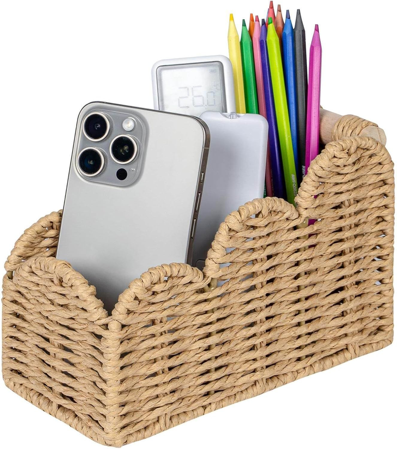 Bedside Table Desk Organizer Caddy 3 Slots Beige Remote Pen Holder