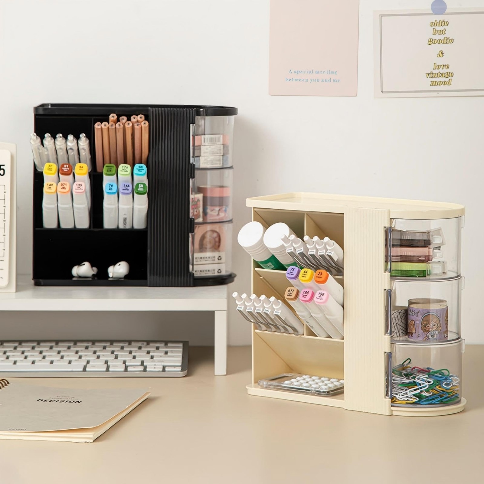 Desk Organizer with 3 Rotatable Drawer, Multi-Functional Pencil Pen Holder fo…