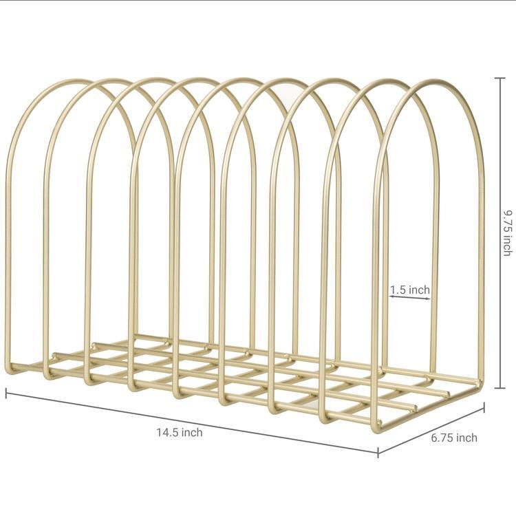 Brass Metal Wire File Folder Organizer Rack with 8-Slots and Arch Design