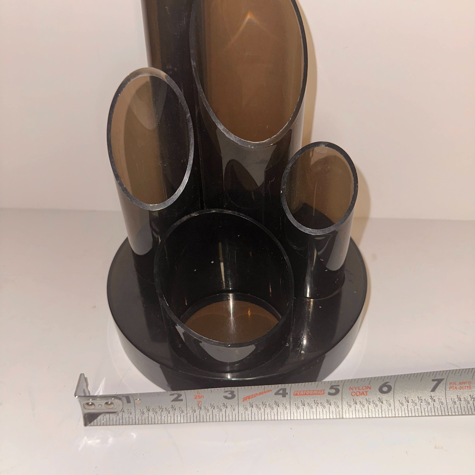 Vintage 1970s Atomic Office Desk Organizer Smoke Gray Plastic Tubes MCM Retro
