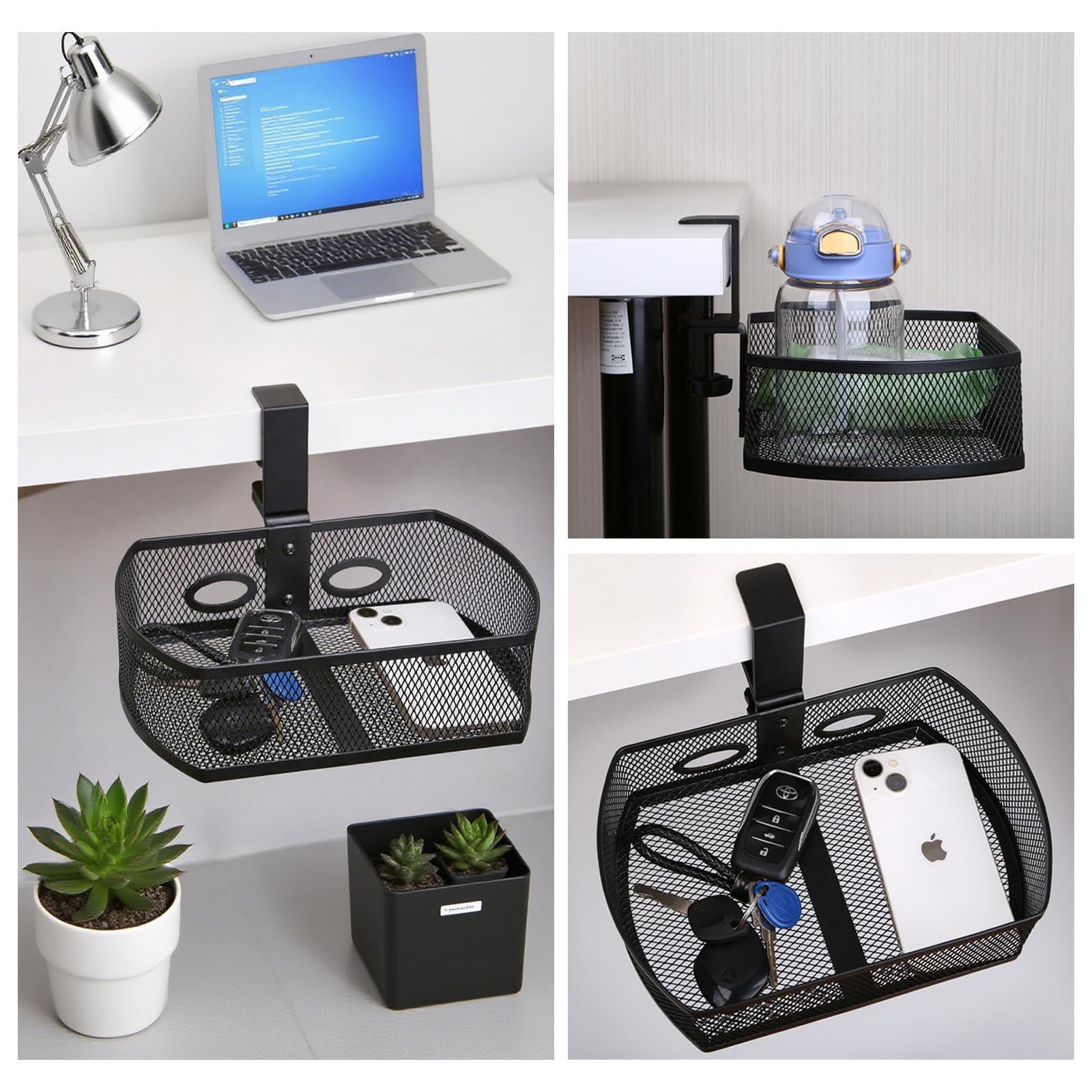 Clamp-On Hanging Desk Organizer – Metal Under-Desk Storage with Clamp Mount, …