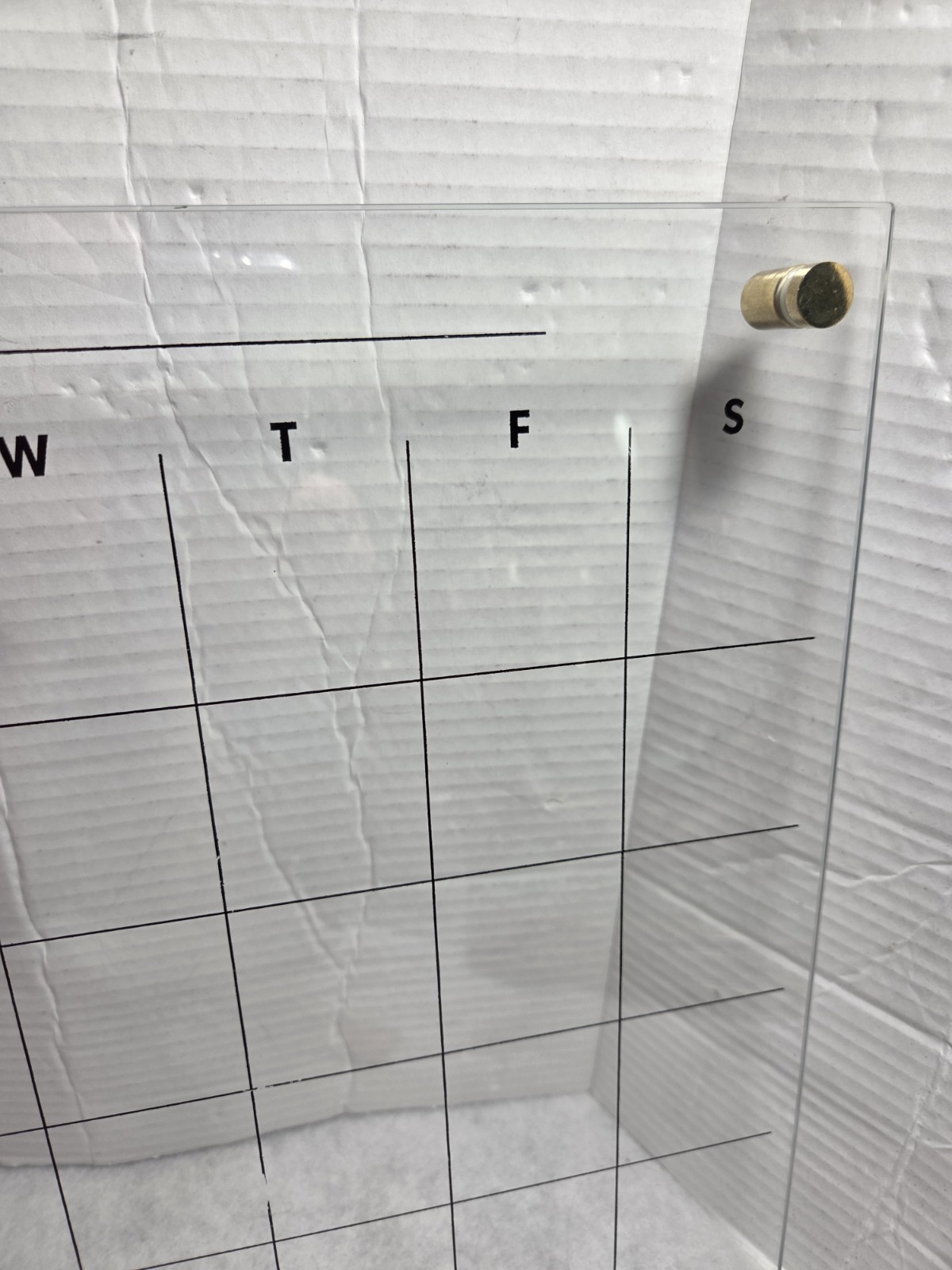 Clear Glass Monthly Offset Desktop Calendar Dry Erase Reuseable Brass Hardware