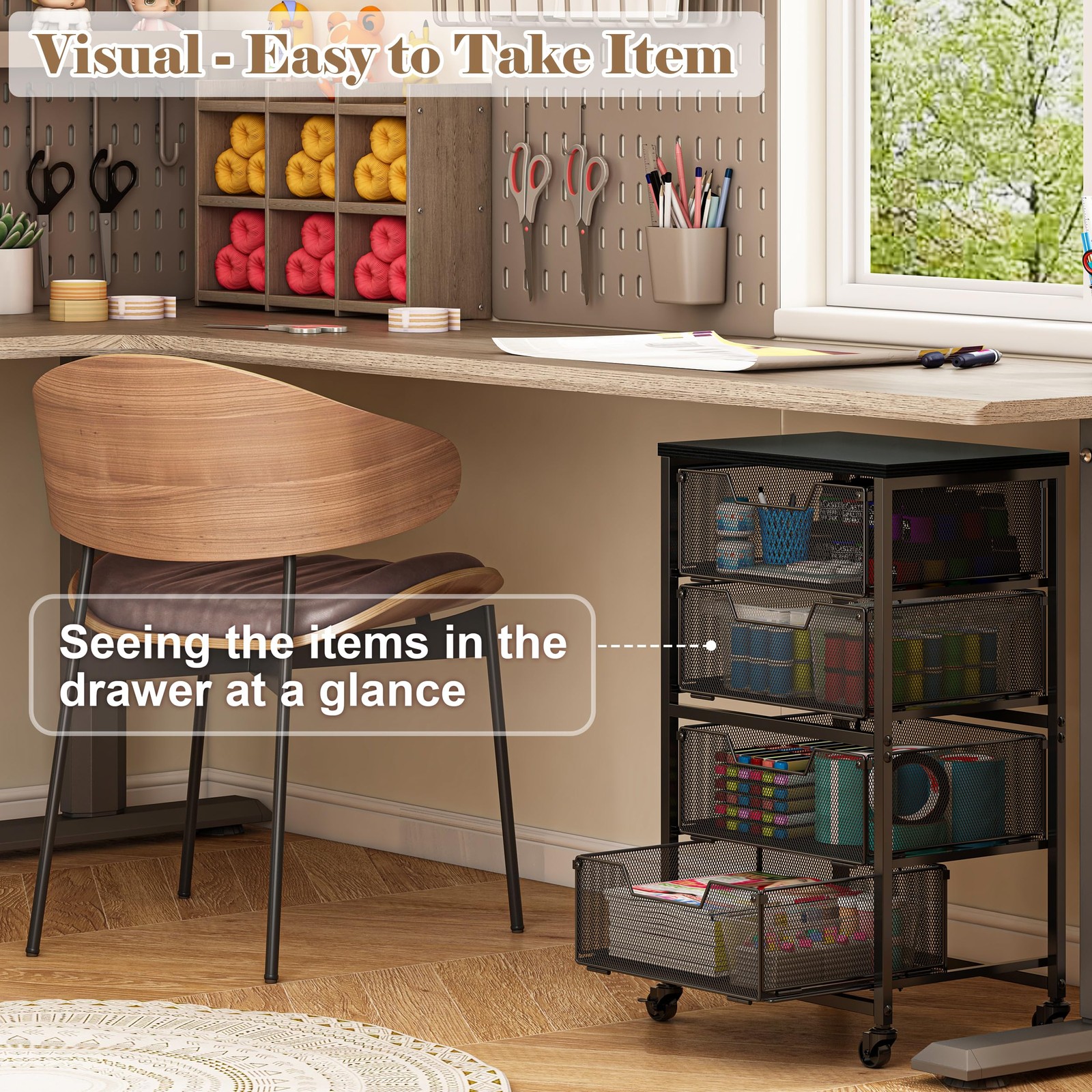 Rolling Cart with Drawers, 4-Drawer Storage on Wheels 4 Black