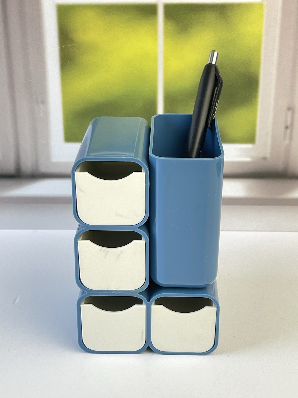 Vintage Mid Century Modern Blue Plastic Mini Drawer Storage Caddy Desk Organizer